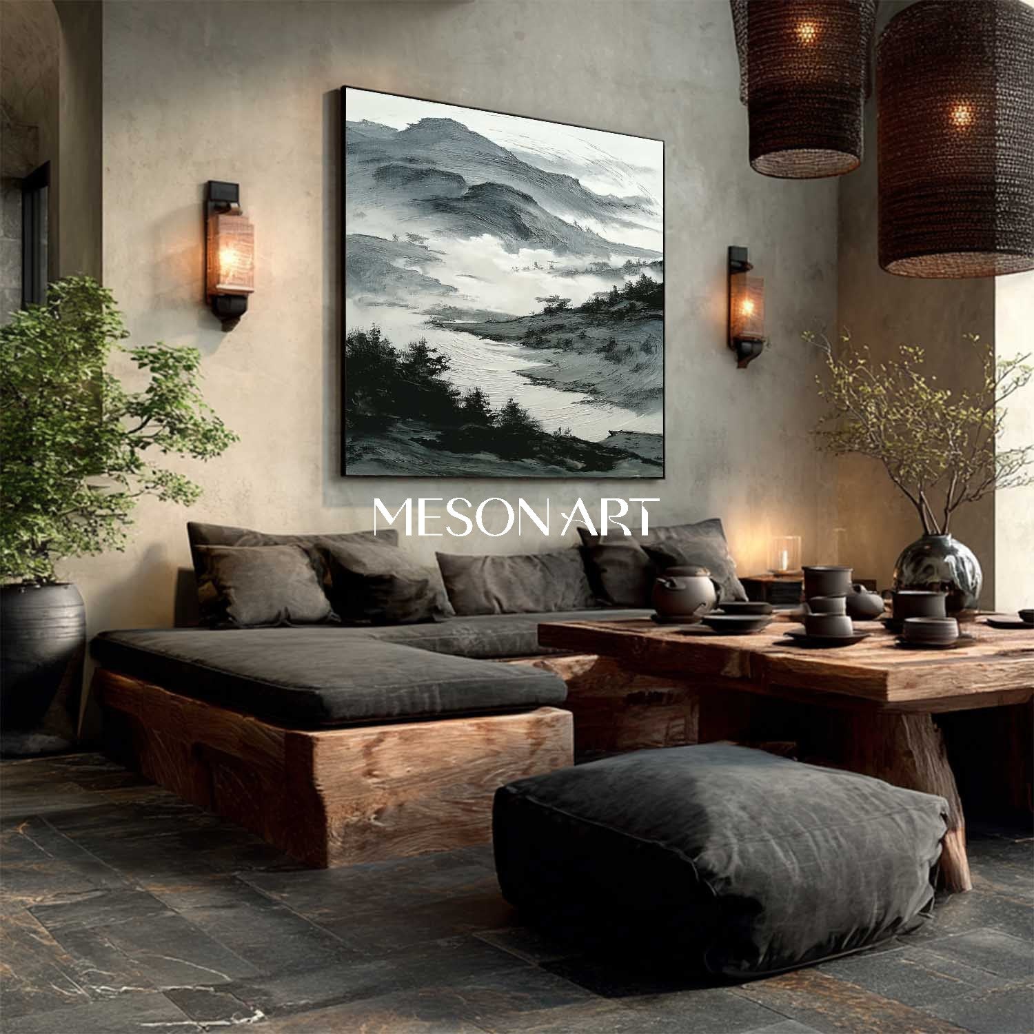 Buy Original White Black Wabi-Sabi Abstract Landscape Texture Wall Art