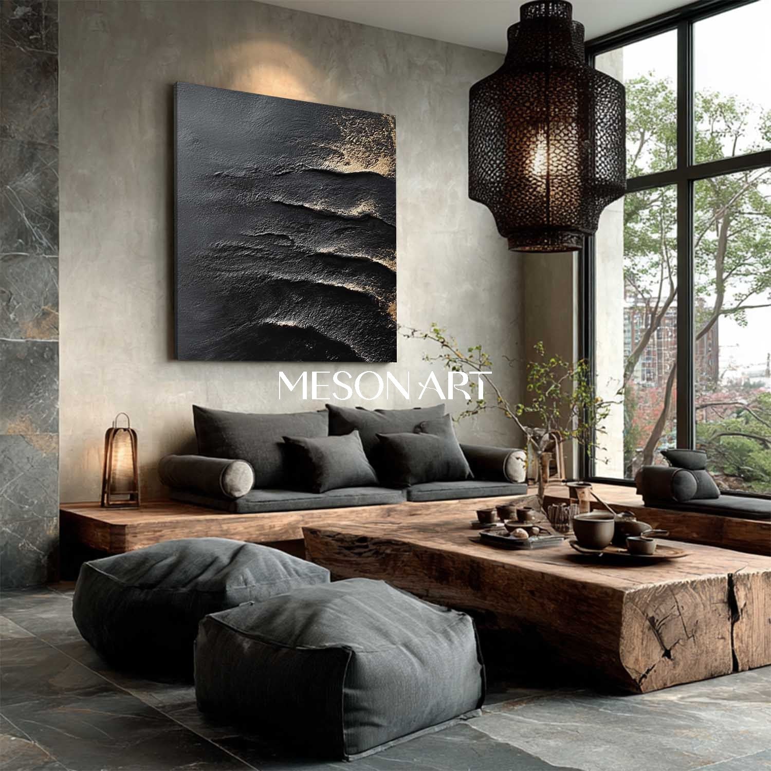 Shop Big Custom Abstract Textured Black Canvas Modern Art for Bedroom