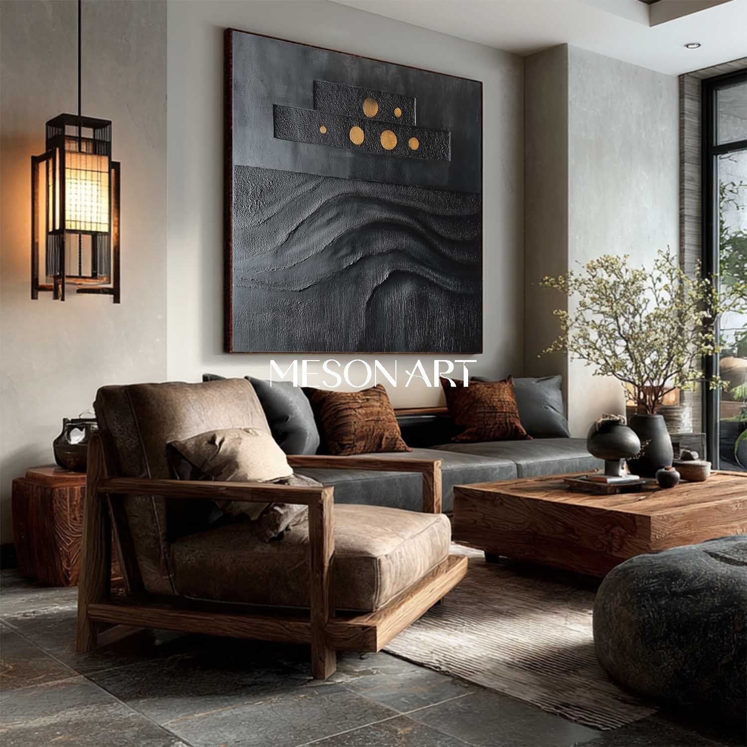 Wabi-Sabi 24×24 Wall Art Black Painting Hand-Painted Abstract Canvas