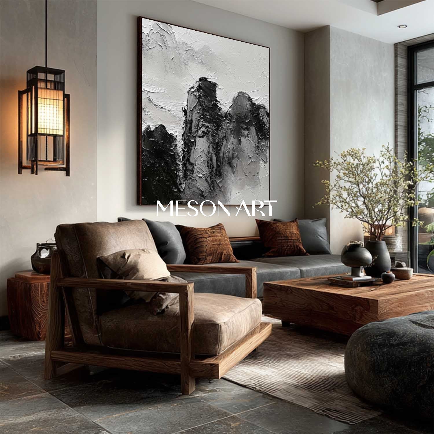 3D Textured Large Wabi Sabi Wall Art Black Framed Canvas Living Room