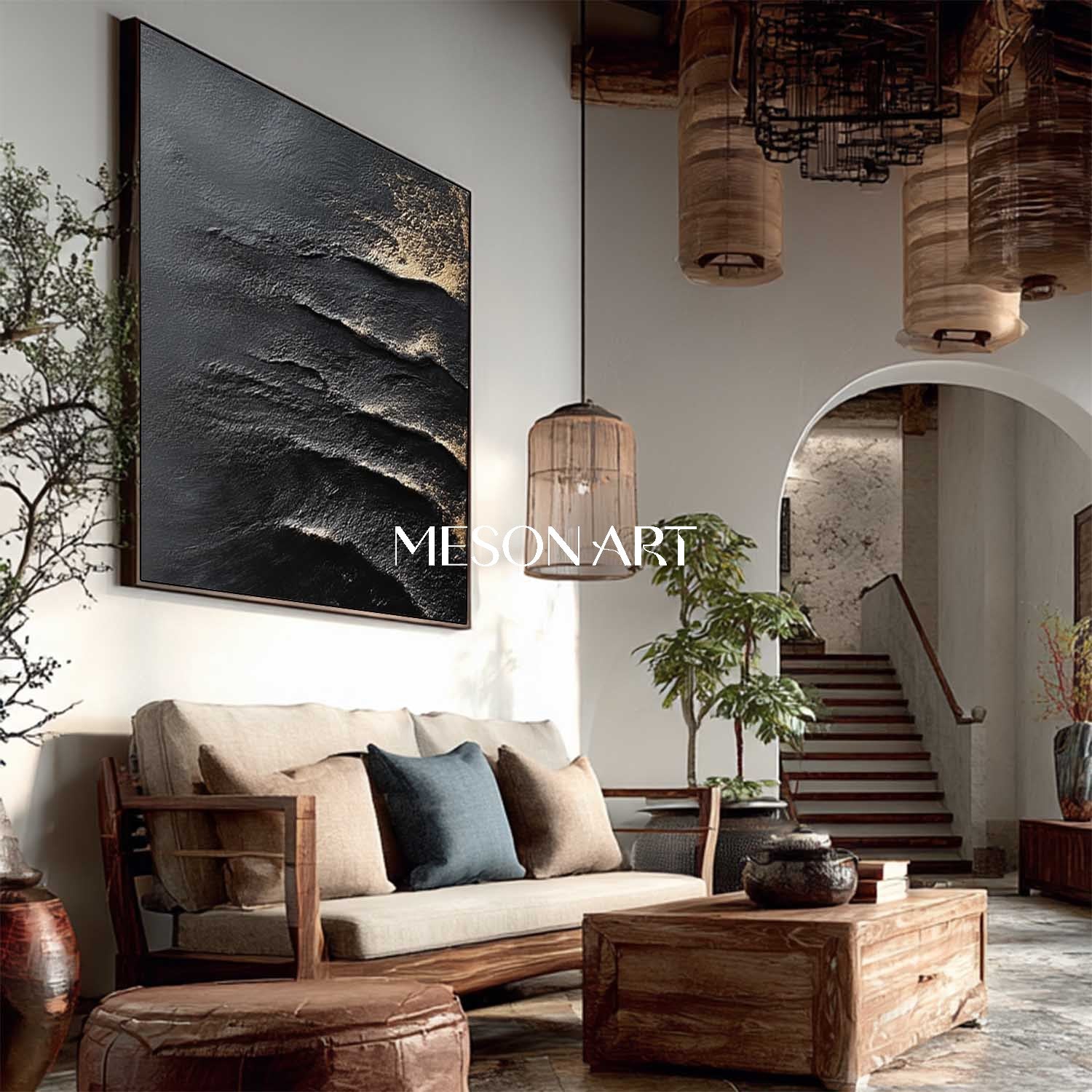 Shop Big Custom Abstract Textured Black Canvas Modern Art for Bedroom