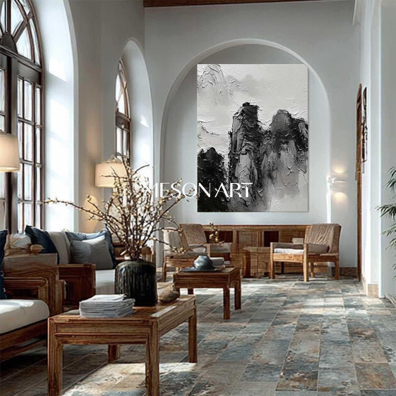 3D Textured Large Wabi Sabi Wall Art Black Framed Canvas Living Room