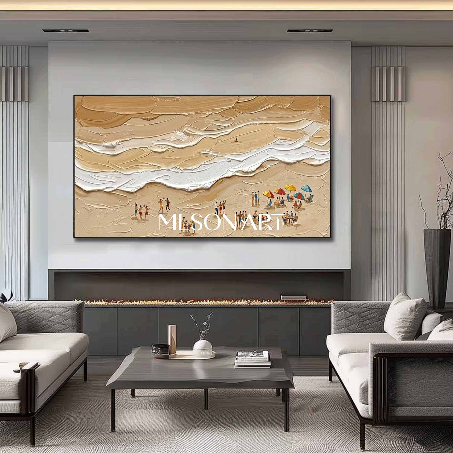 Large Sandy Beach Impasto Painting Minimalist Canvas Textured Wall Art