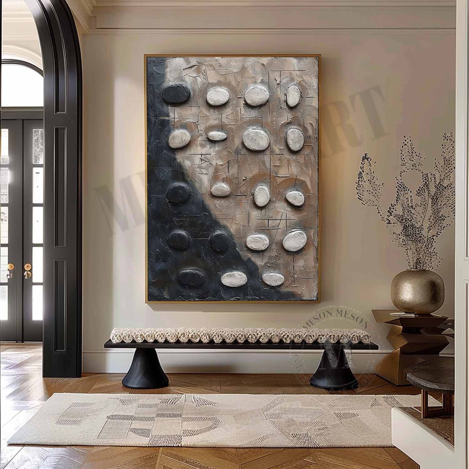Large 3D Black and White Textured Painting Wabi Sabi Art Black and White Abstract Art for Sale