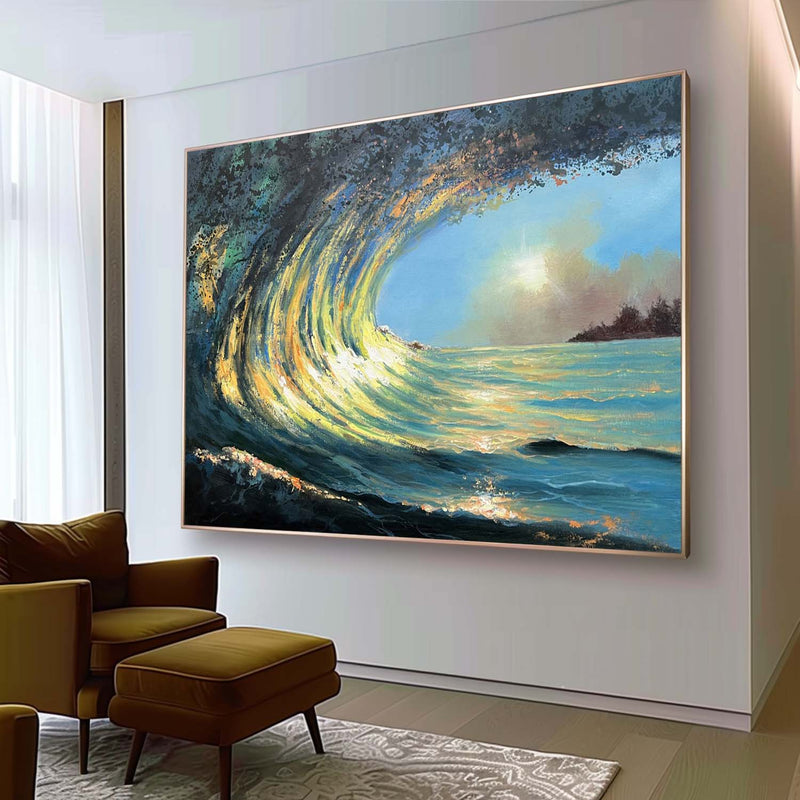 Realistic Sea Oil Painting Realism Art for Sale Blue Waves Realistic Wall Art Decor Sea Canvas Art