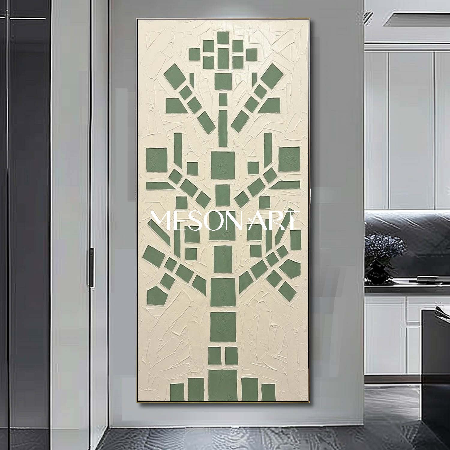 Forest Green Impasto Canvas Hallway Statement Piece Buy Narrow Wall Painting Online
