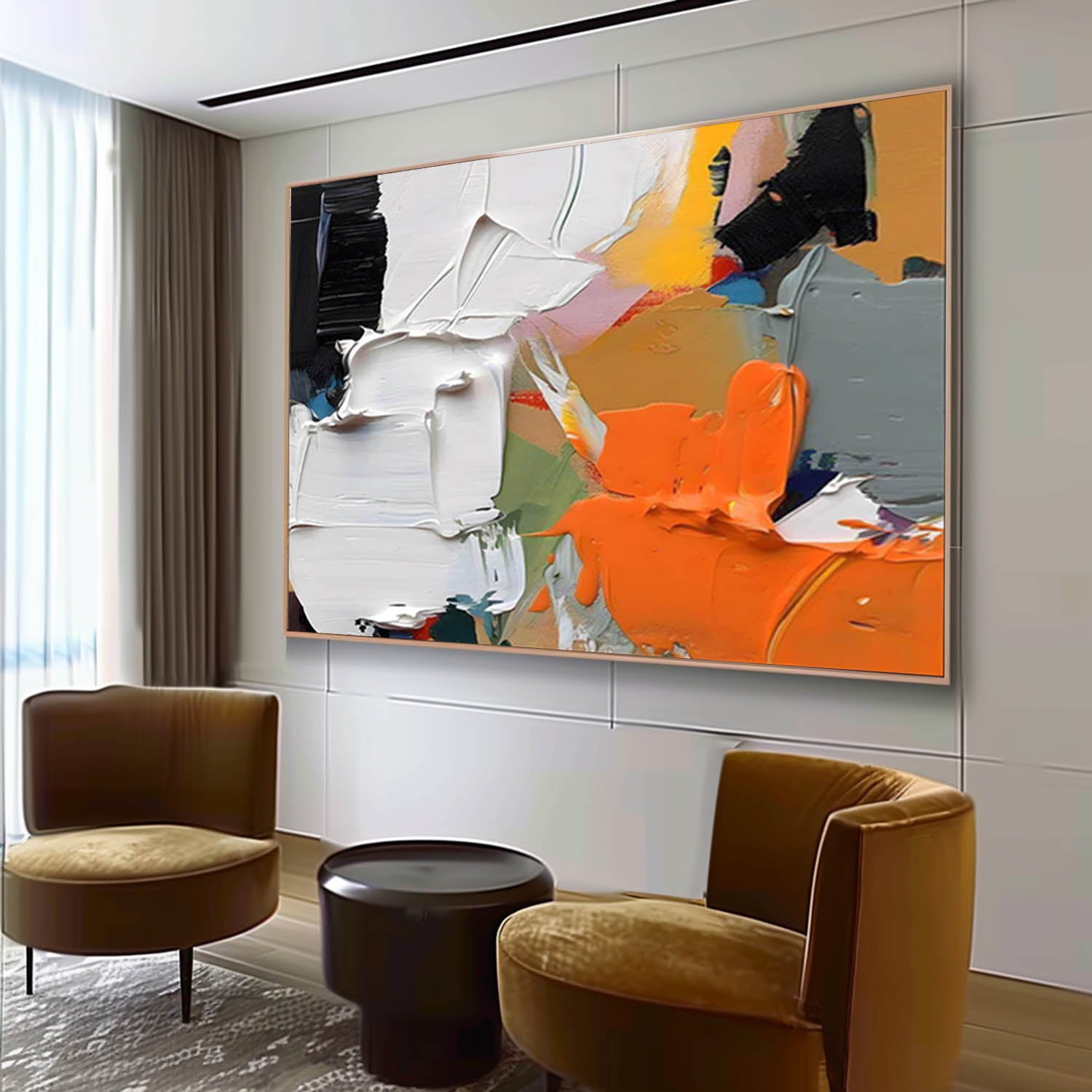 Extra Large Orange and White Textured Painting Orange and White Textured Canvas Wall Art for Sale