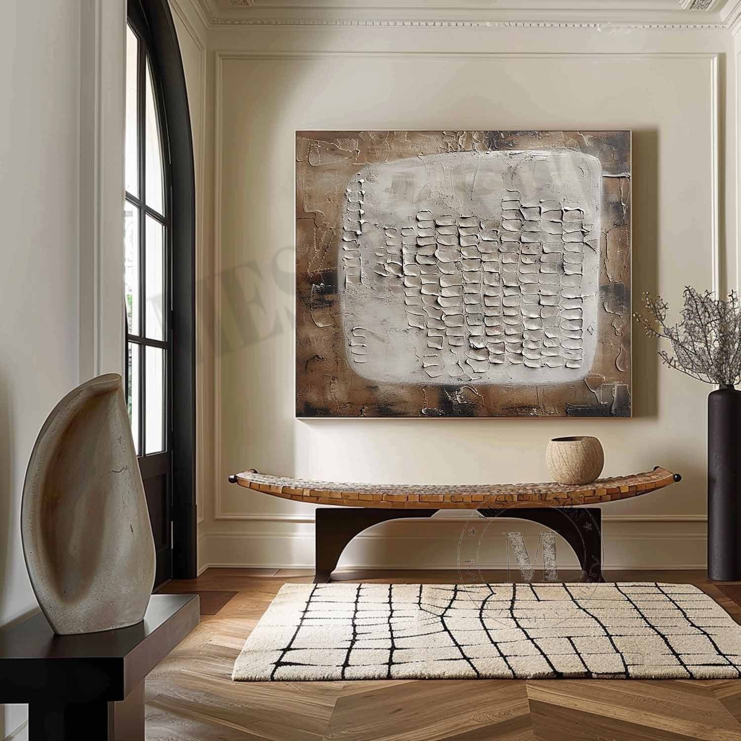 3D Brown and White Abstract Art Brown and White Minimalist Textured Painting Wabi-Sabi Wall Art