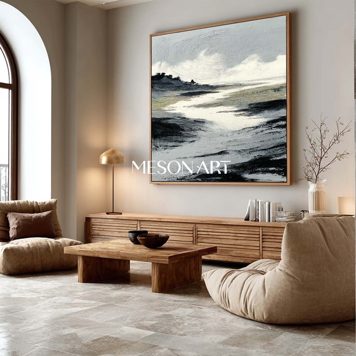 Minimalist Abstract Wall Art Hand-Painted Textured Canvas Living Room