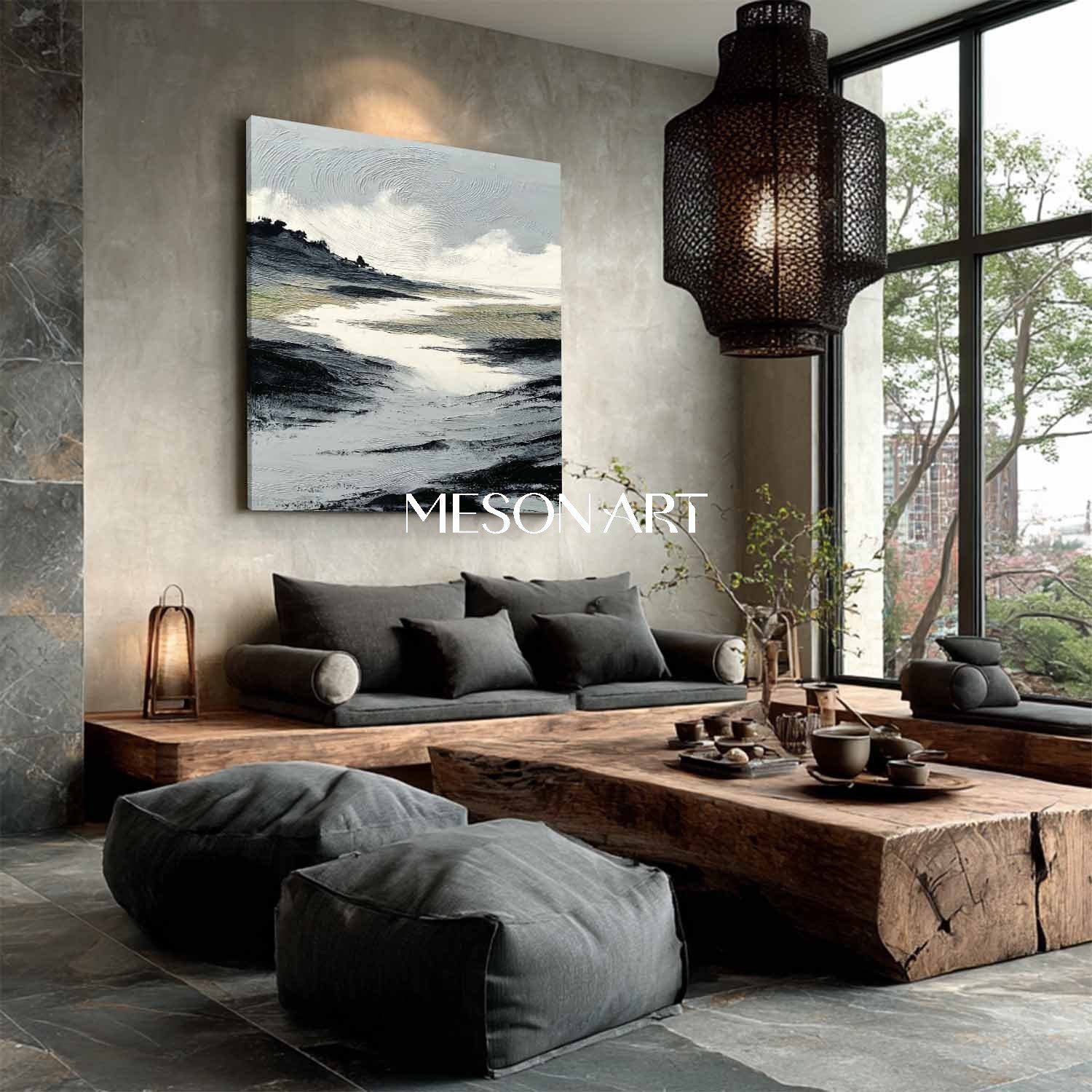 Minimalist Abstract Wall Art Hand-Painted Textured Canvas Living Room