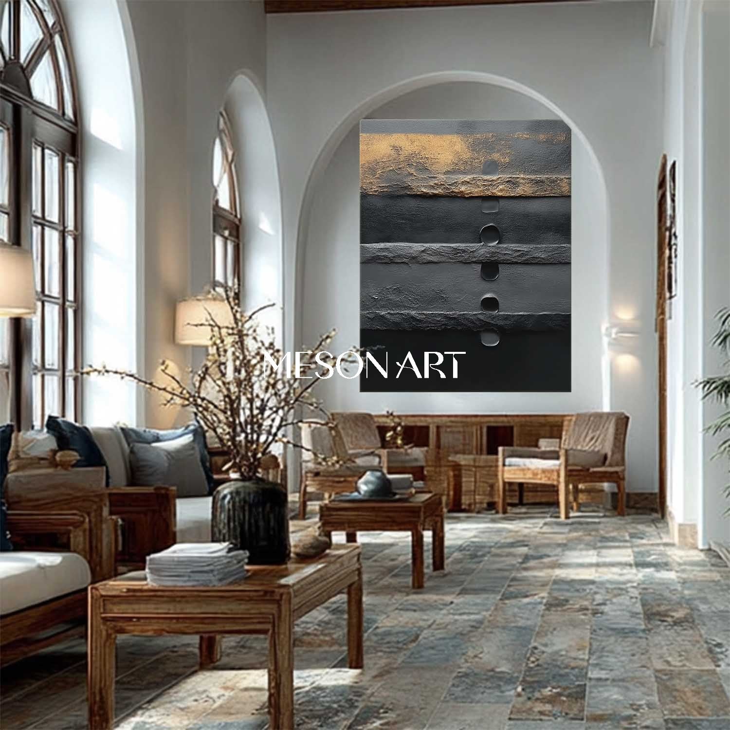 Buy Large Impasto Black Abstract Oil Painting for Living Room Wall Art