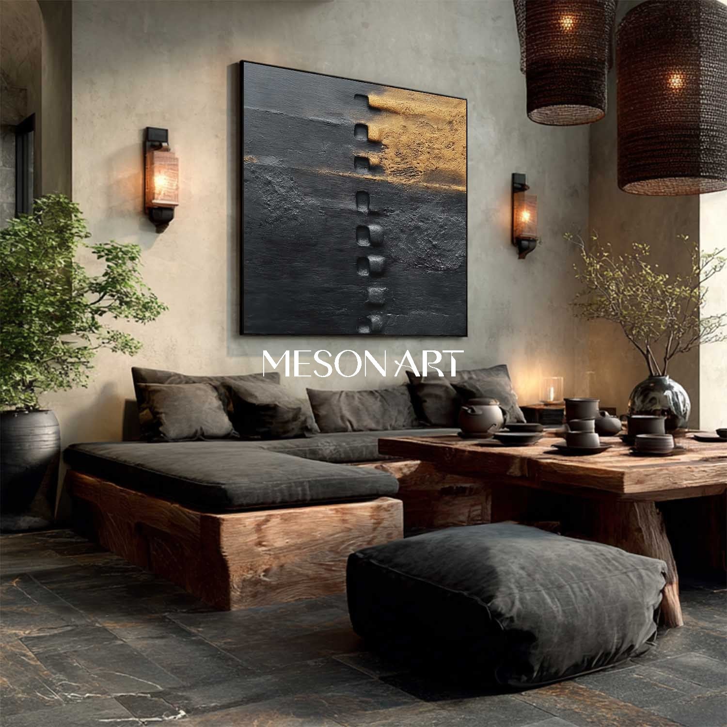 Shop Textured Black and Gold Handmade Abstract Canvas Art for Office