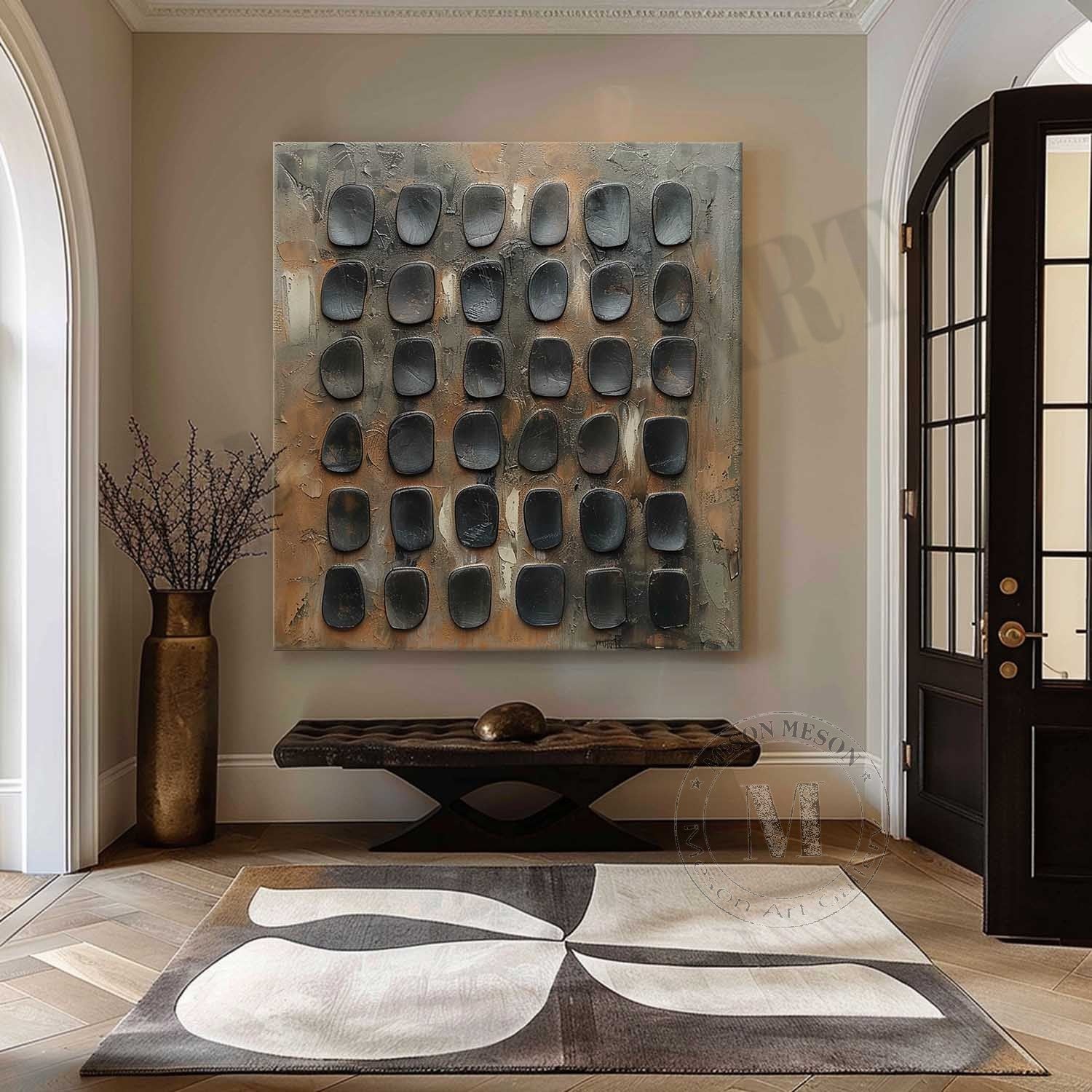 Large 3D Green and Black Abstract Canvas Art Wabi-Sabi Wall Art Green and Black Abstract Oil Painting