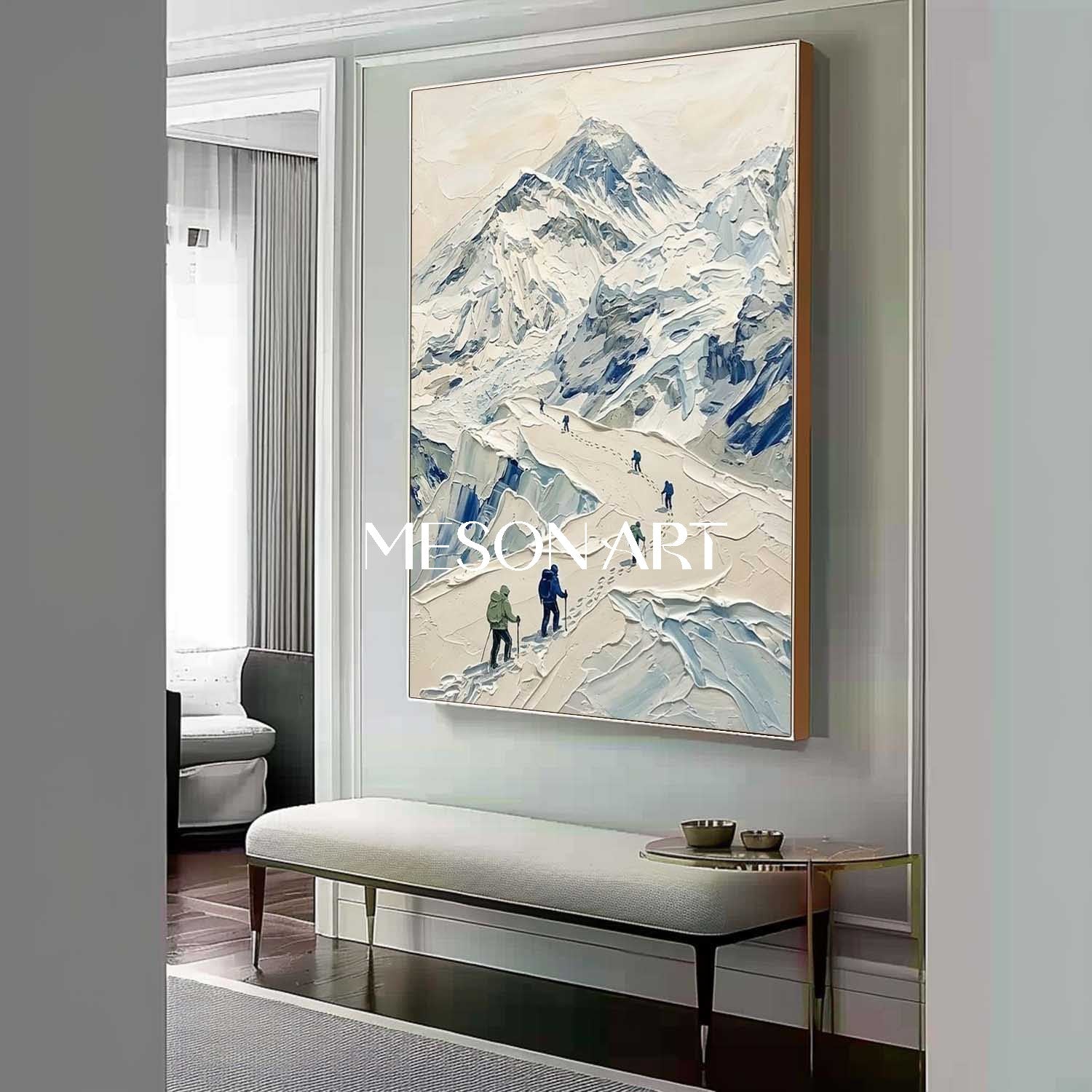 Heavy Texture Snow Mountain Climber Canvas Wall Art for Modern Home
