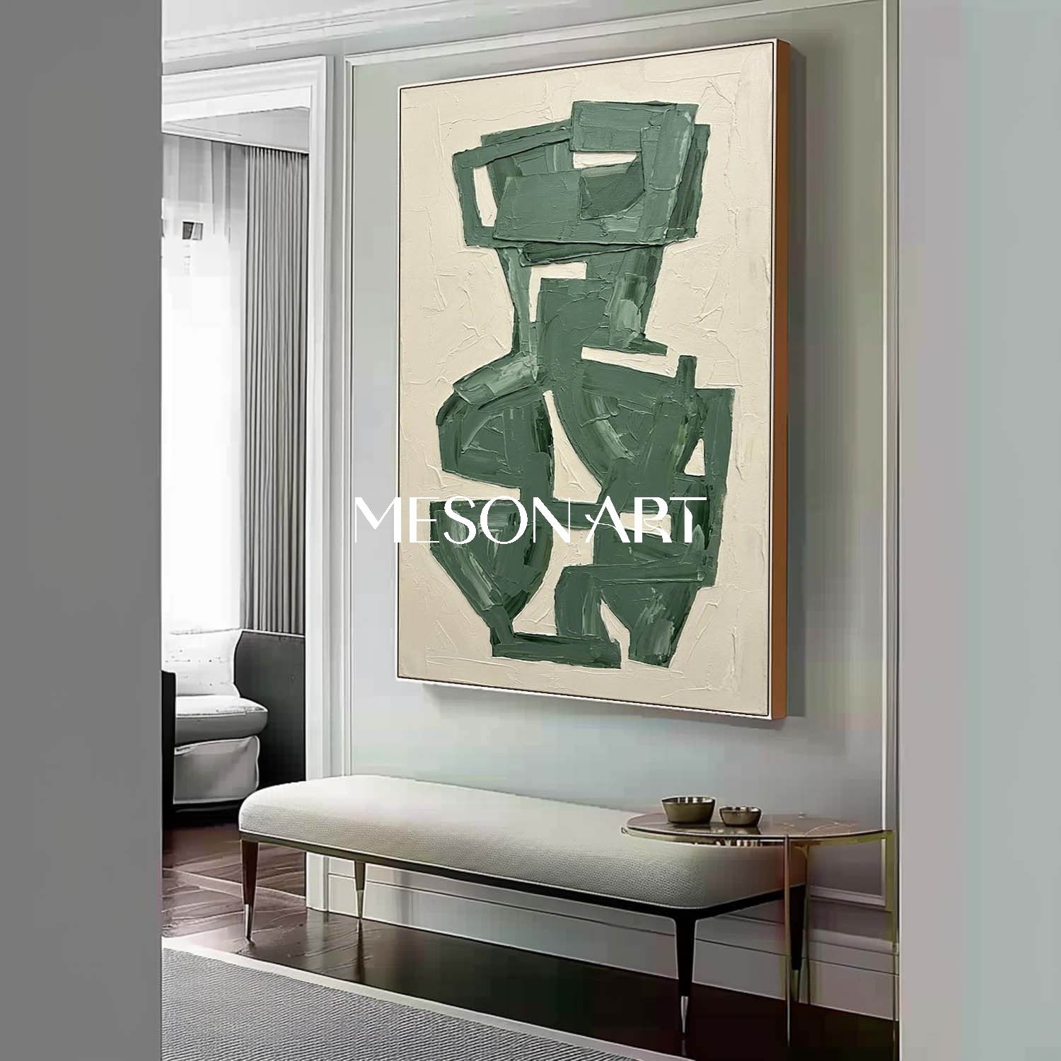 Chunky Olive Green Minimalist Oil Deconstructed Vase Bedroom Artwork 3D Plaster Geometric Abstract Art
