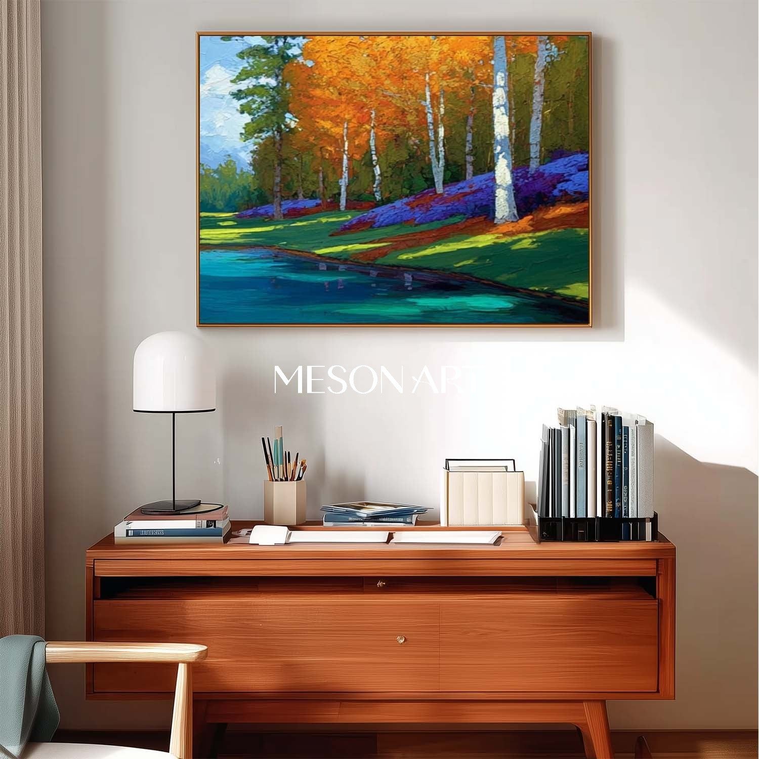 Colorful Autumn Canvas Nature Scene Art Txtured Canvas Living Room