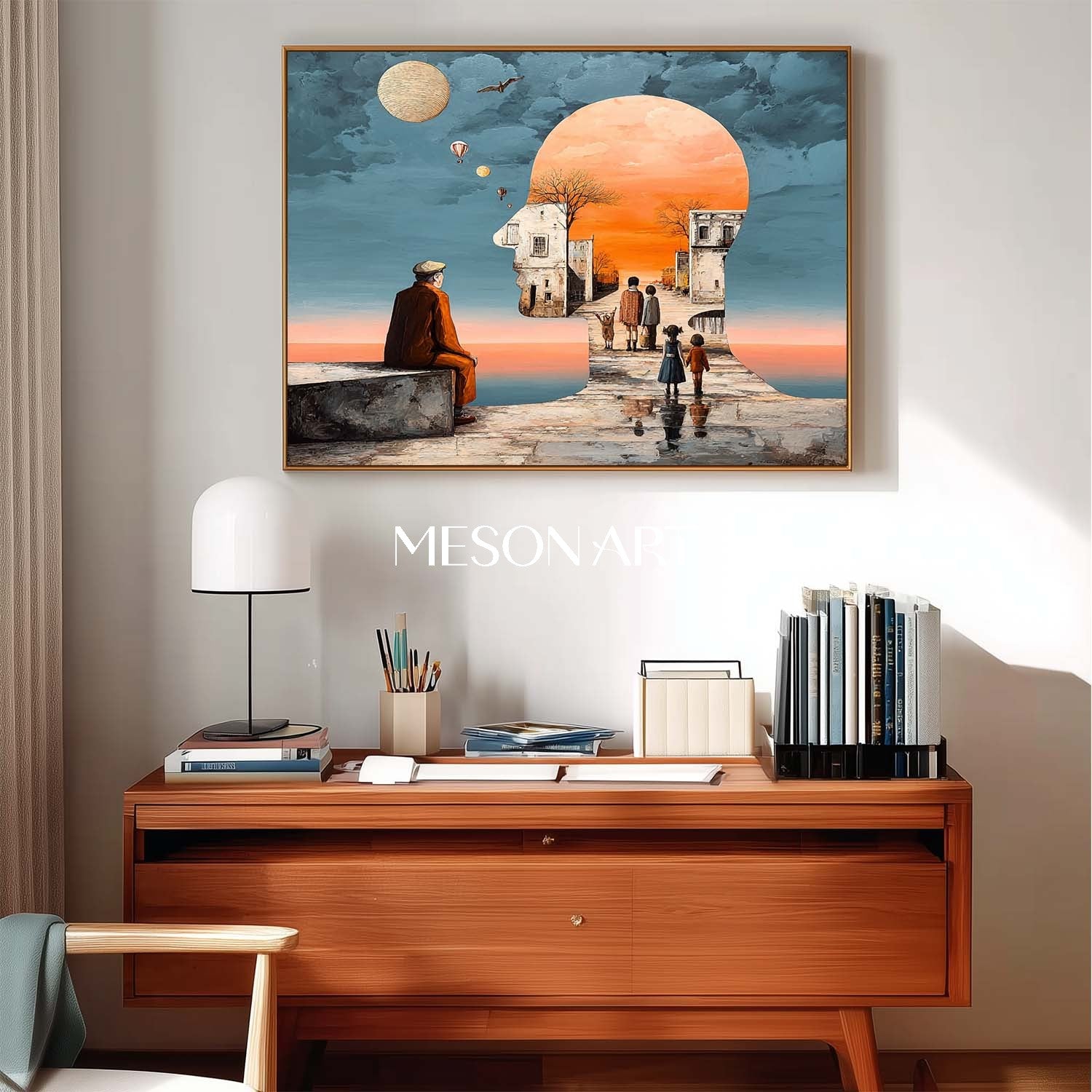 Orange Surrealist Art Memory Headscape Oil Painting Oversized Bedroom