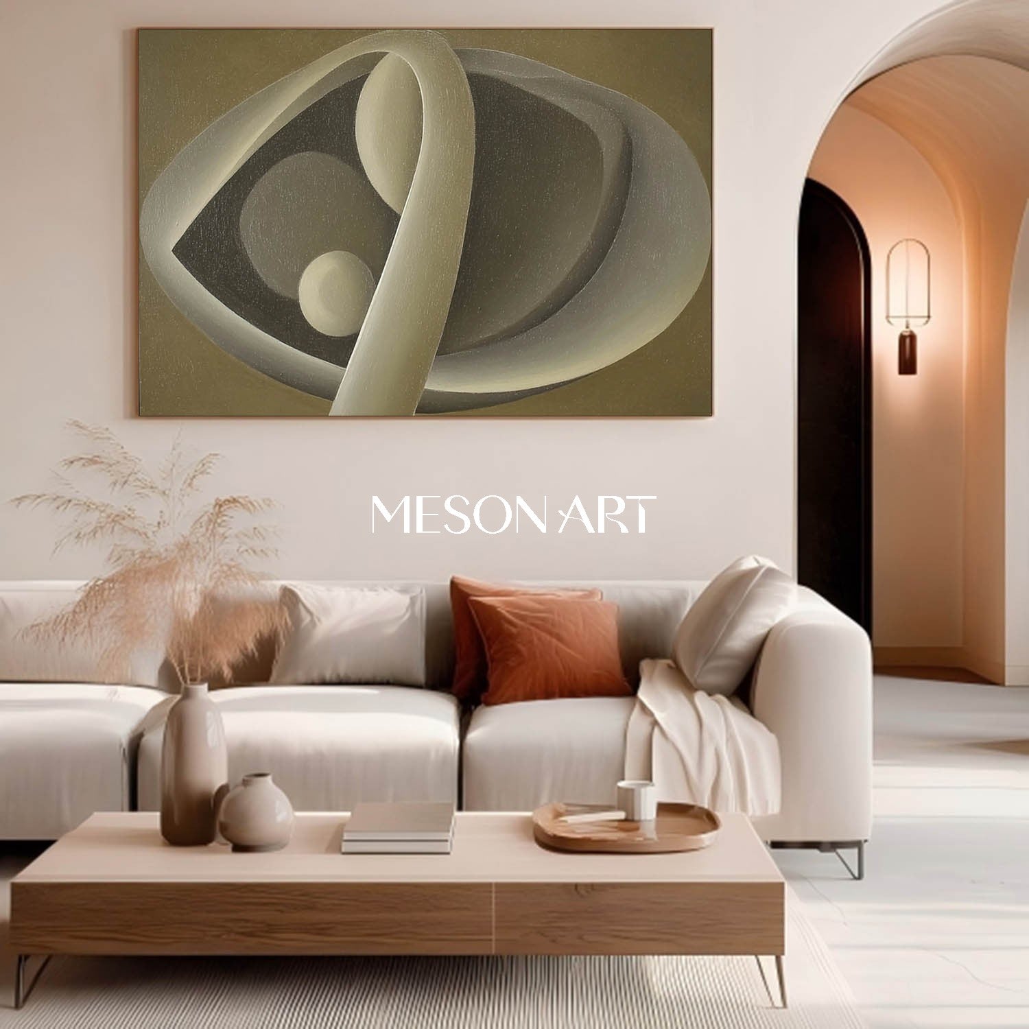 Large Minimalist Taupe Gray Original Painting Dining Room Wall Art Decor