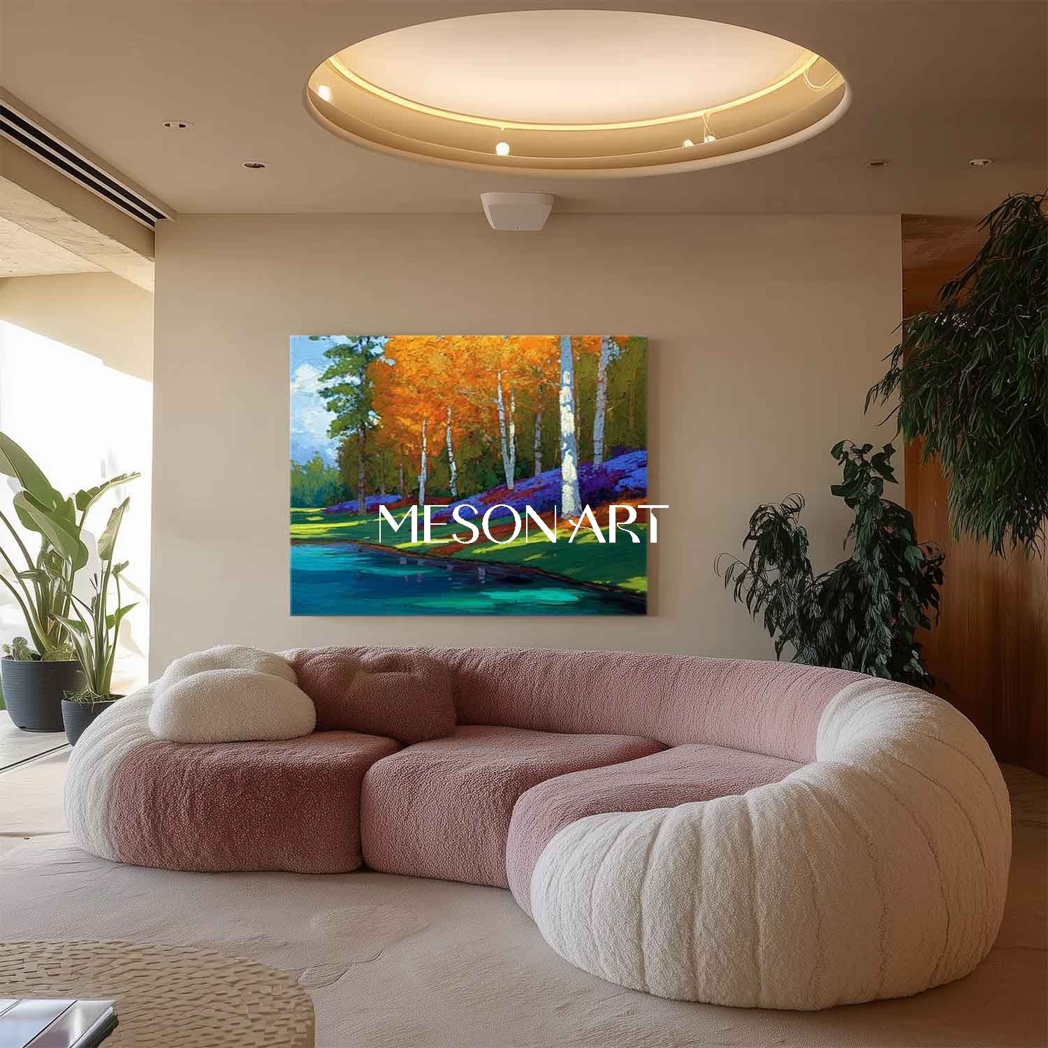 Colorful Autumn Canvas Nature Scene Art Txtured Canvas Living Room