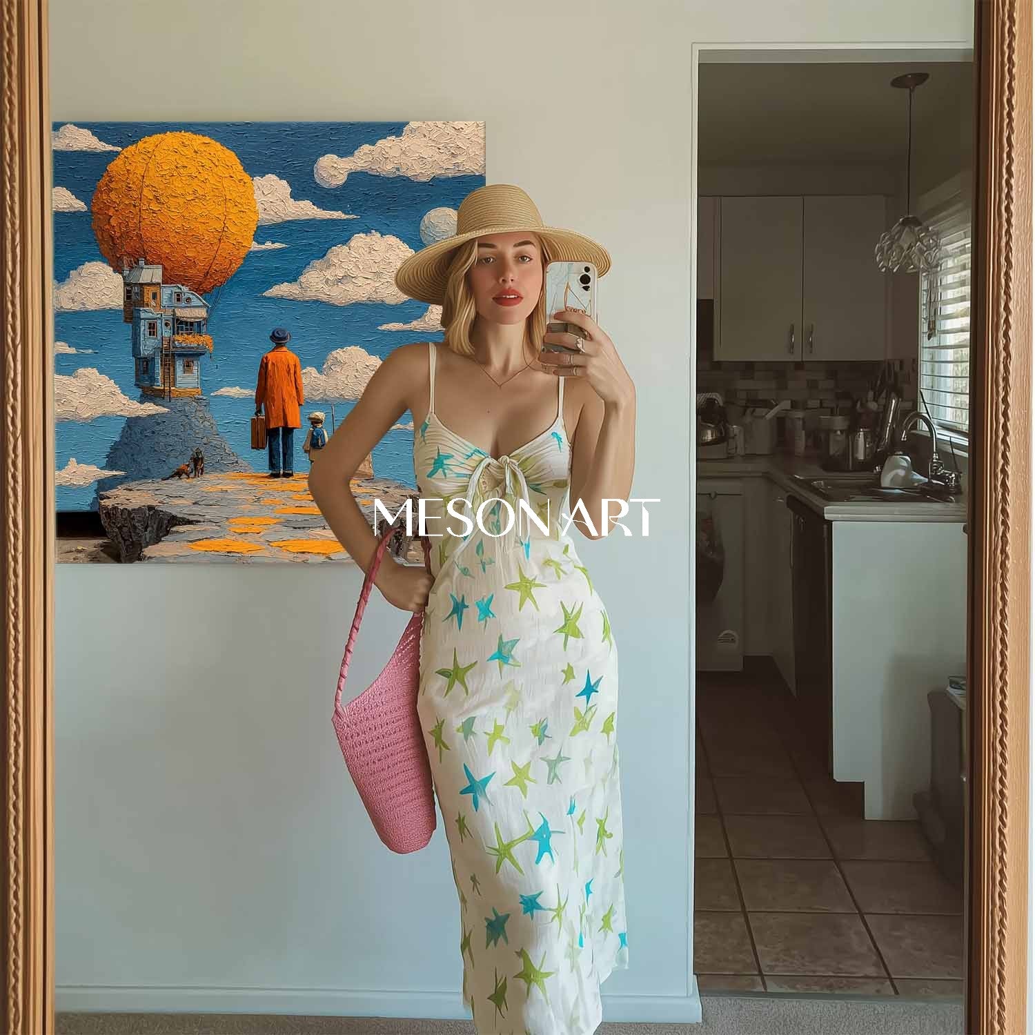 Sky House Dream Surreal Abstract Art Large Textured Painting Entryway