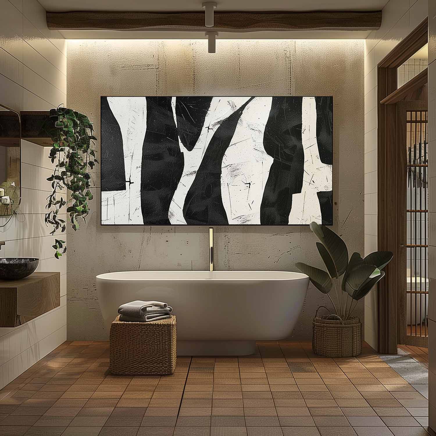 Oversized black And White Abstract Wall Art Decor Contemporary Black And White Minimalist Oil Painting On Canvas