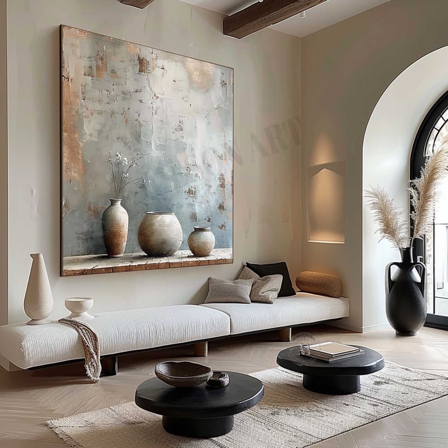Clay Pot Art for Sale Ceramic Vase Still Life Painting Gray Clay Pot Canvas Wall Art Decoration