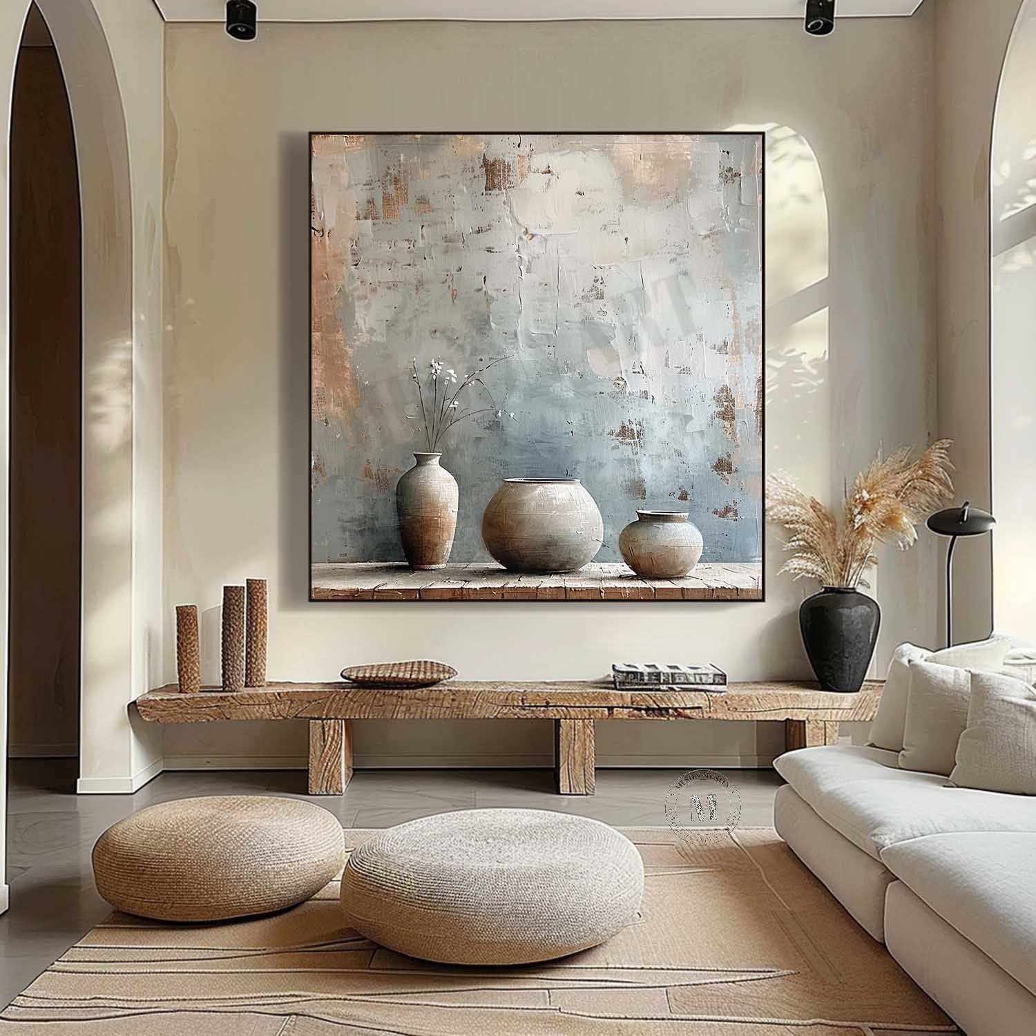 Clay Pot Art for Sale Ceramic Vase Still Life Painting Gray Clay Pot Canvas Wall Art Decoration