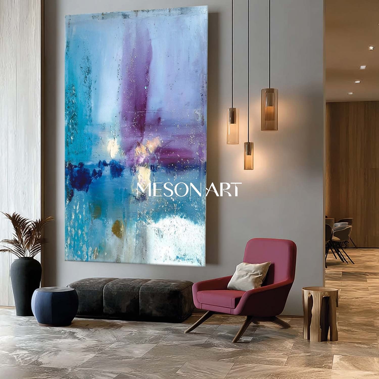 Large Corridor Blue Abstract Wall Art Blue Abstract Oil Painting