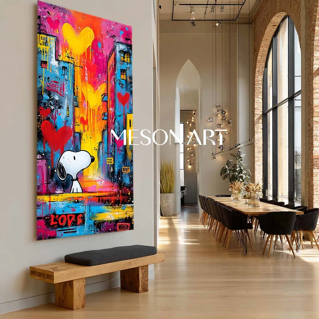 Love heart and snoopy graffiti abstract art Snoopy pop art Snoopy and love heart wall art decoration