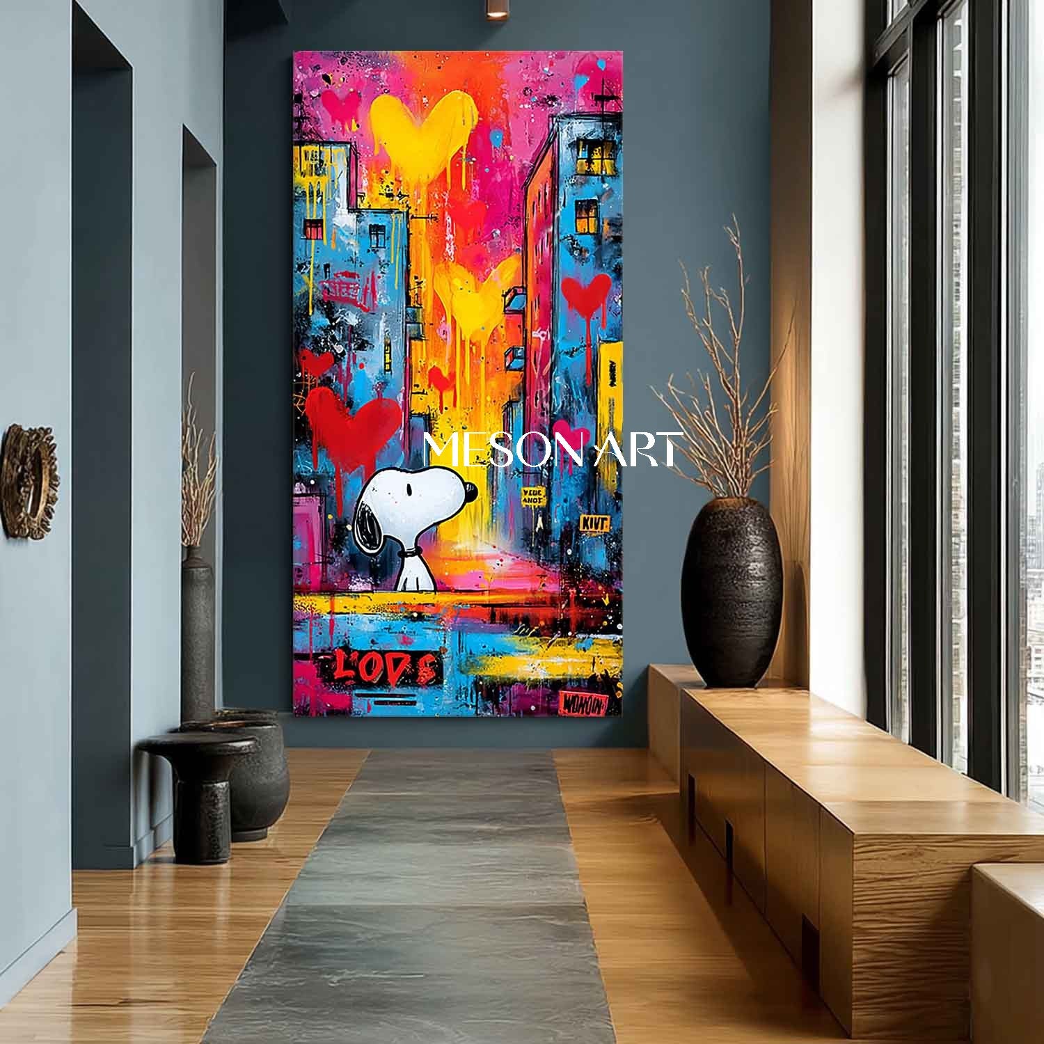 Love heart and snoopy graffiti abstract art Snoopy pop art Snoopy and love heart wall art decoration