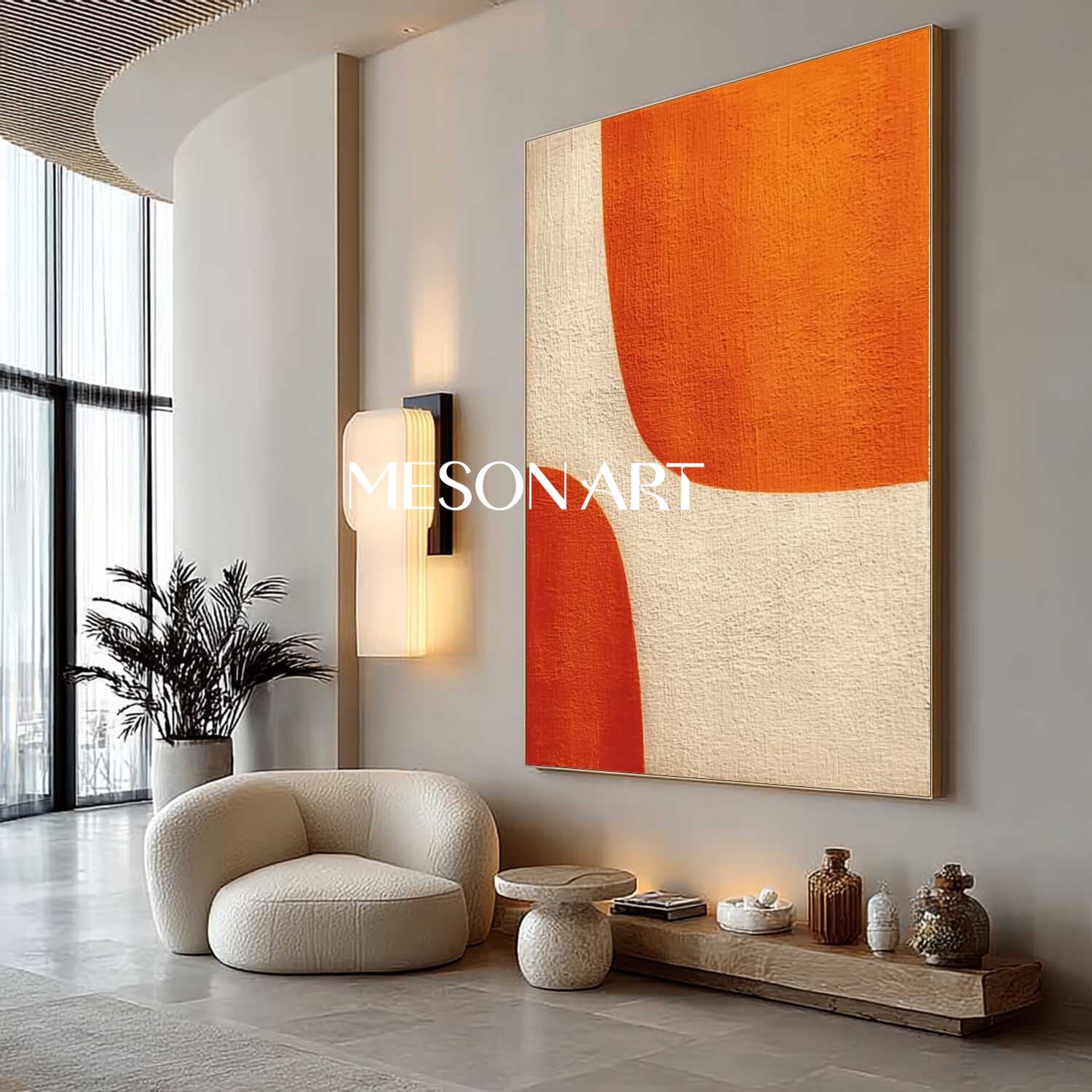Contemporary Abstract Canvas Minimalist Orange Wall Art for Home