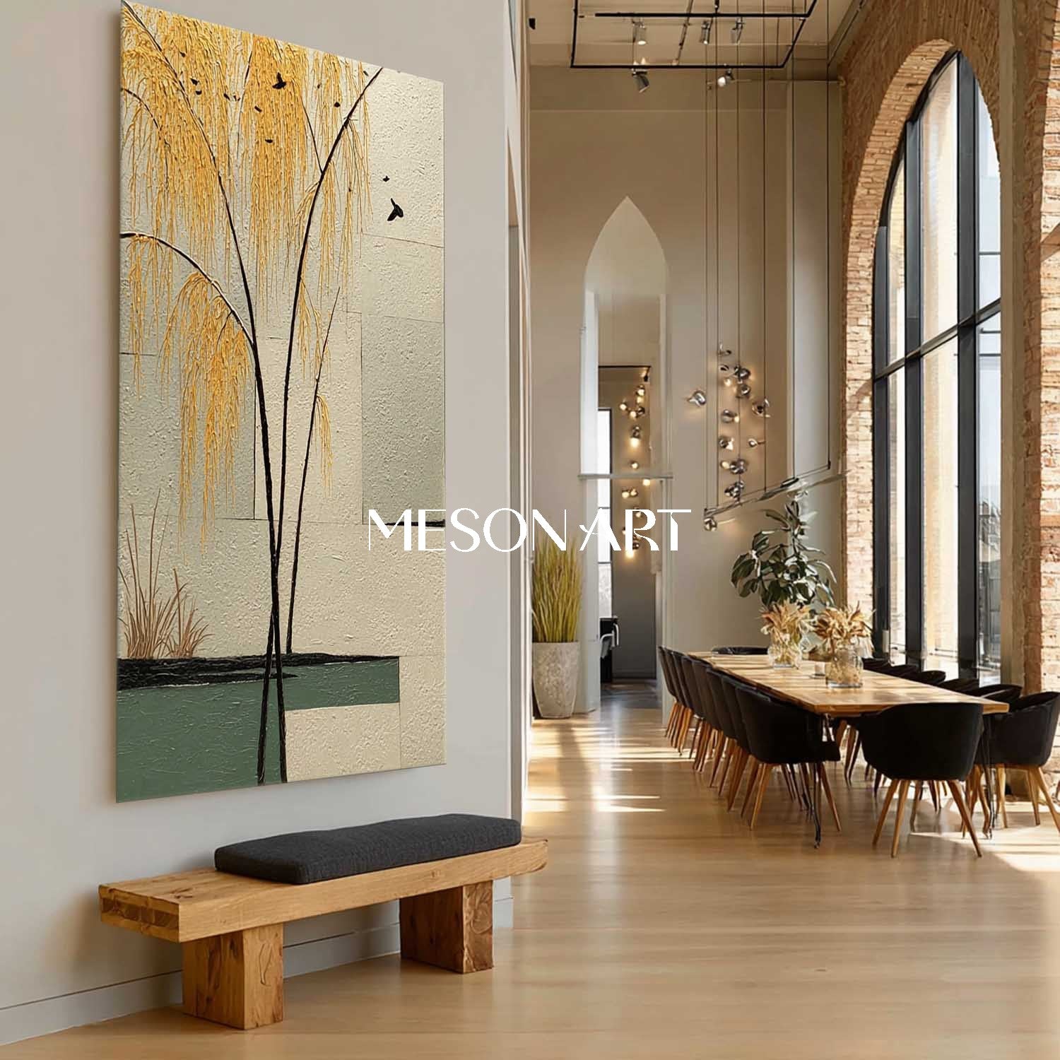 Tranquil Chinese Landscape Wall Art with Willow Trees | Mesonart Original