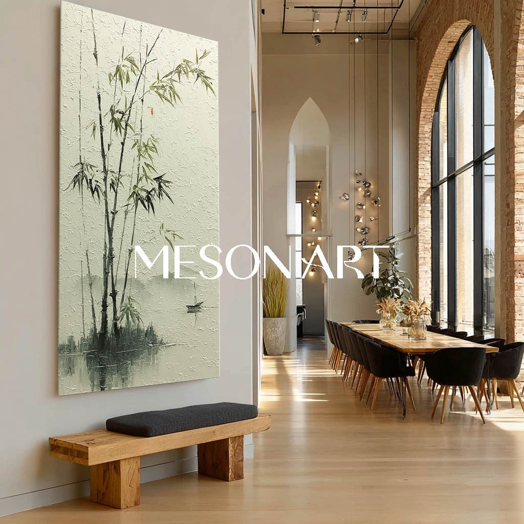 Wabi-Sabi Bamboo Painting on Canvas – Minimalist Wall Art by Mesonart