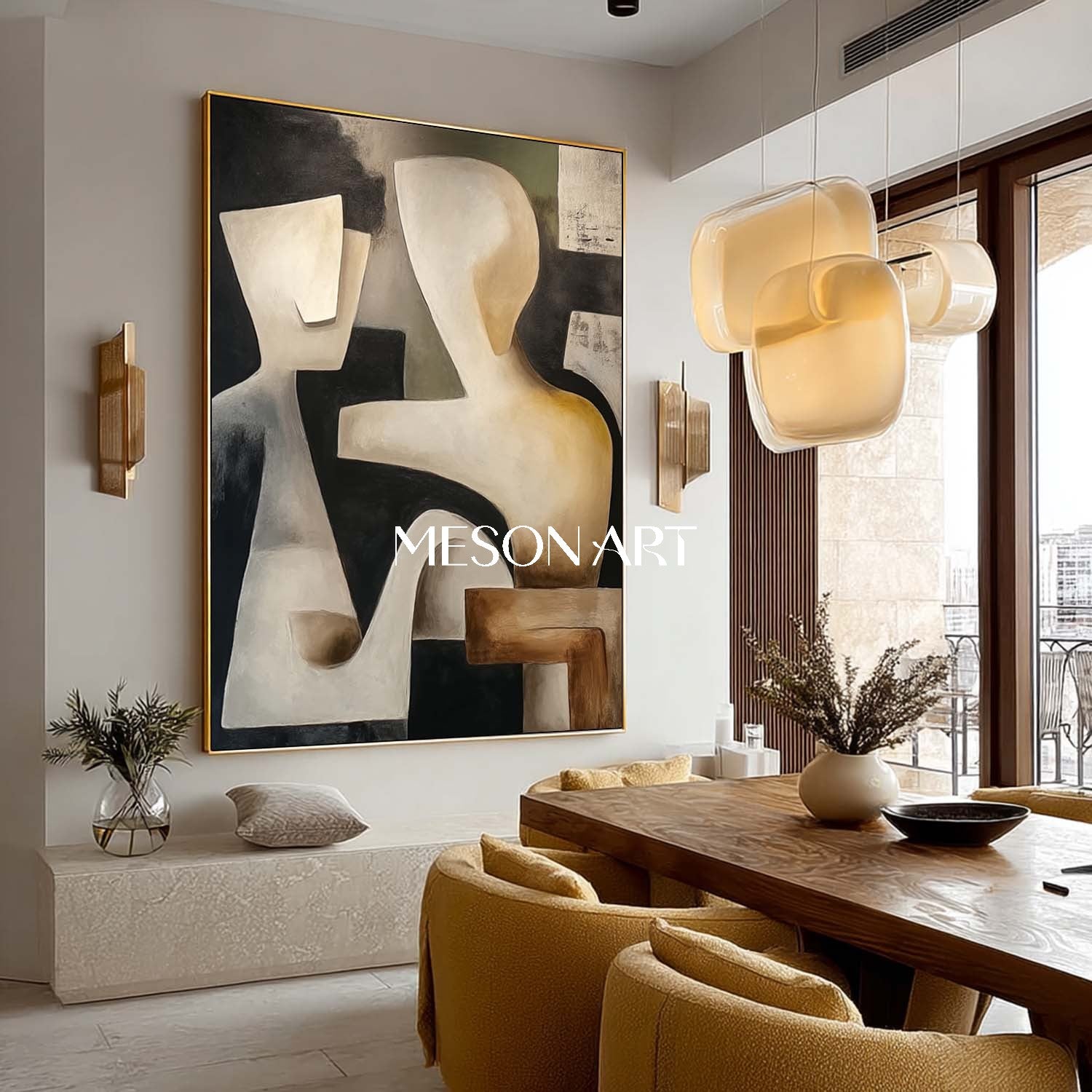 Abstract Figure Art Picasso Style Black Custom Painting Living Room