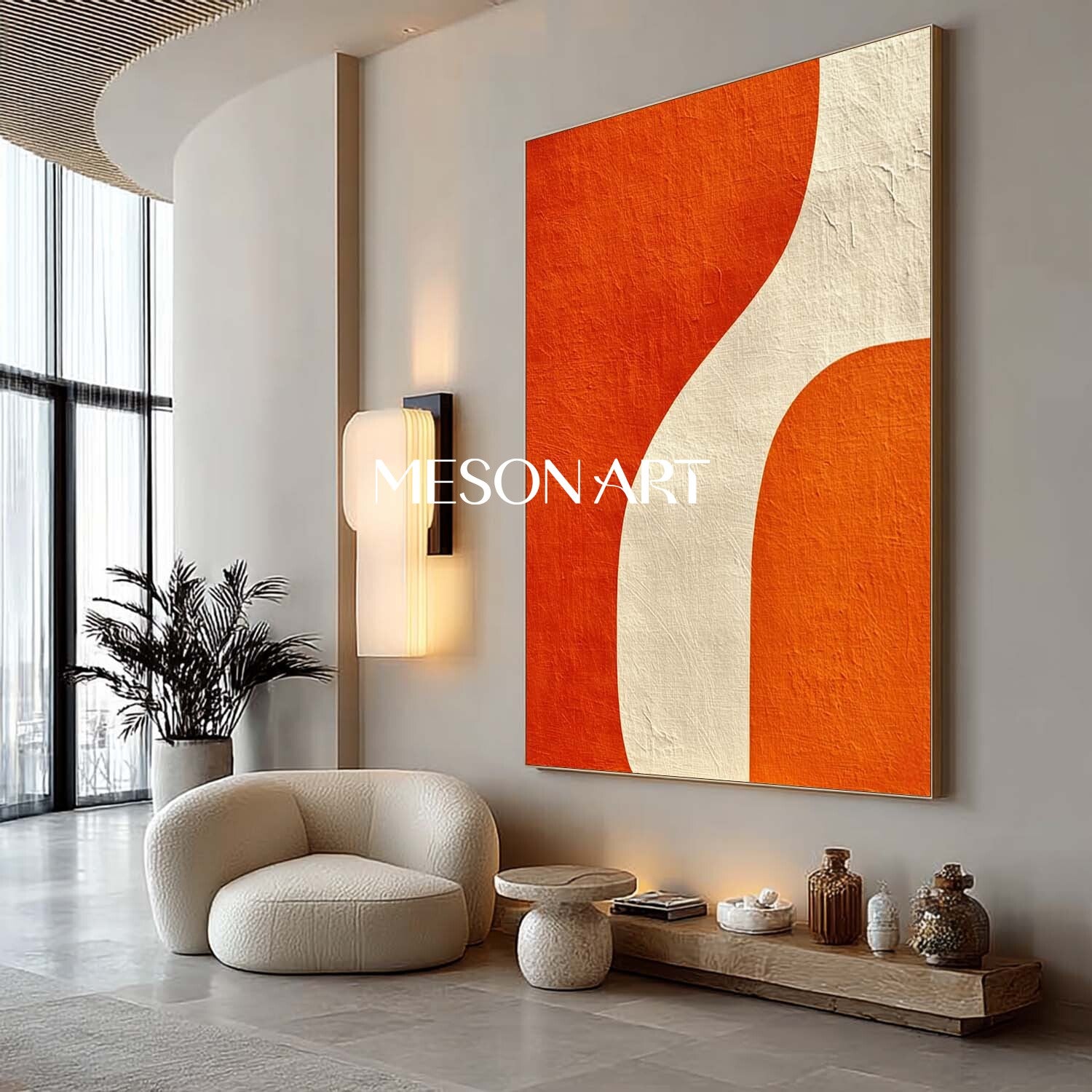 Contemporary Art Modern Wall Decor Abstract Orange Minimalist Canvas for Living Room