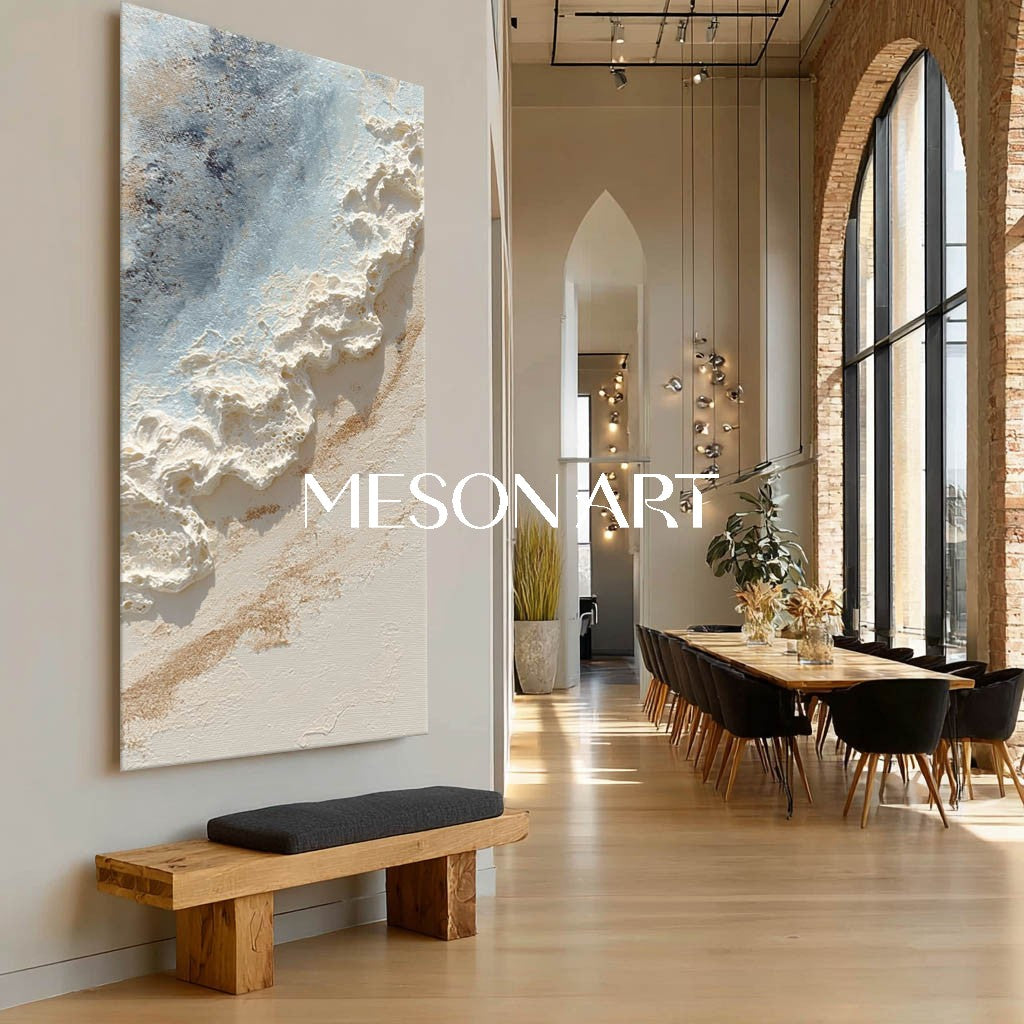 Home wall decoration ideas beige and light blue texture painting beige abstract canvas wall art
