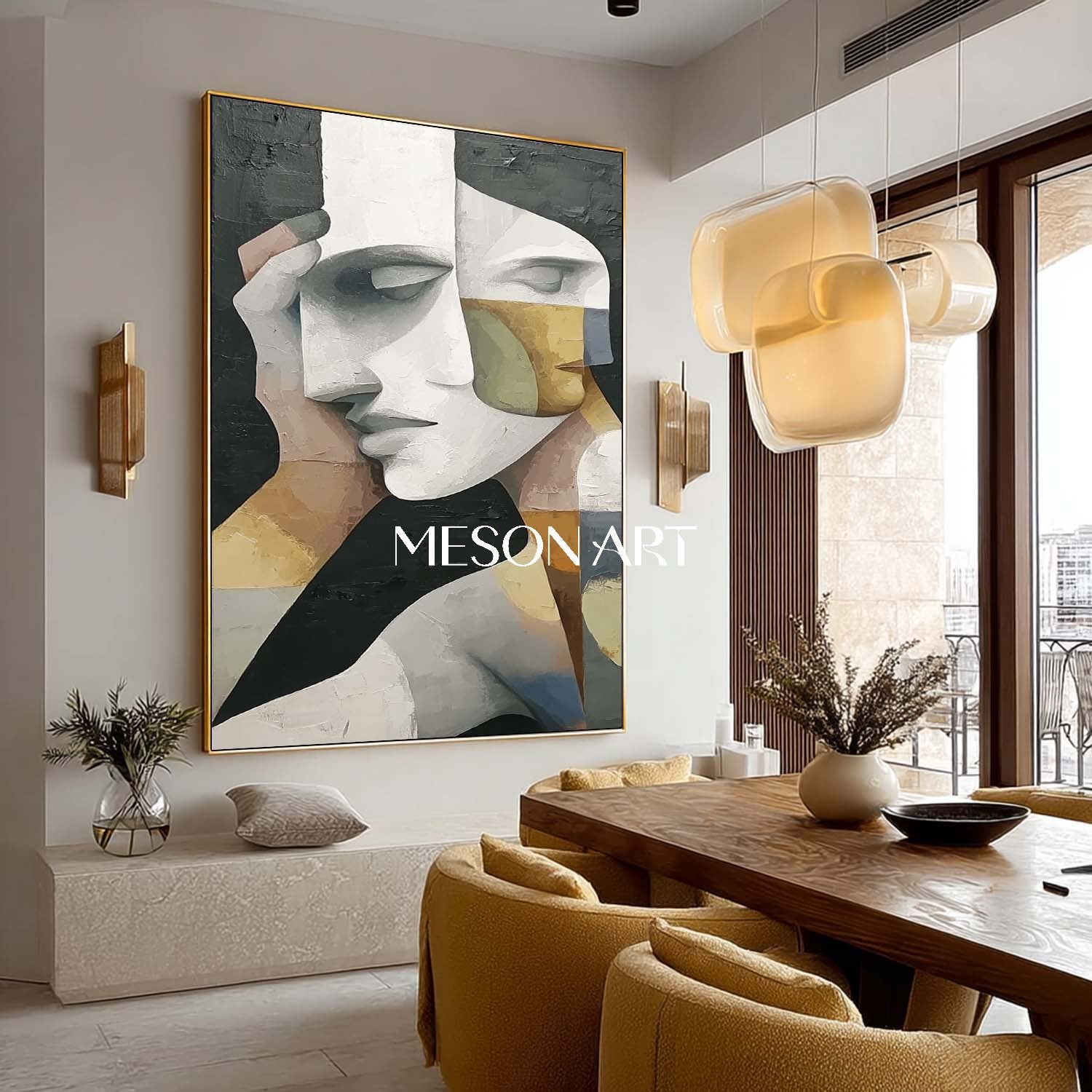 Shop Original Vertical Picasso Portrait Black Gold Abstract Cubism Art