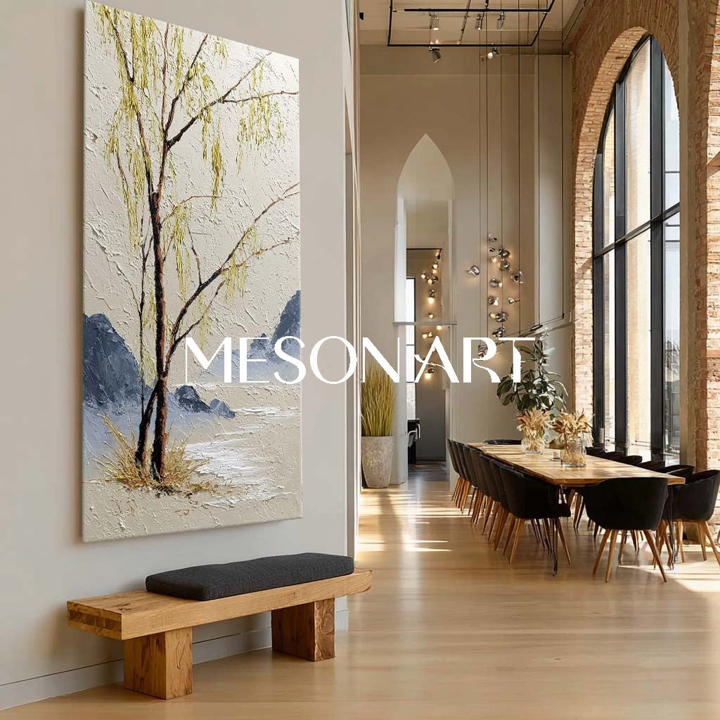 Contemporary Asian Landscape Art with Willow Trees – Mesonart Studio Original