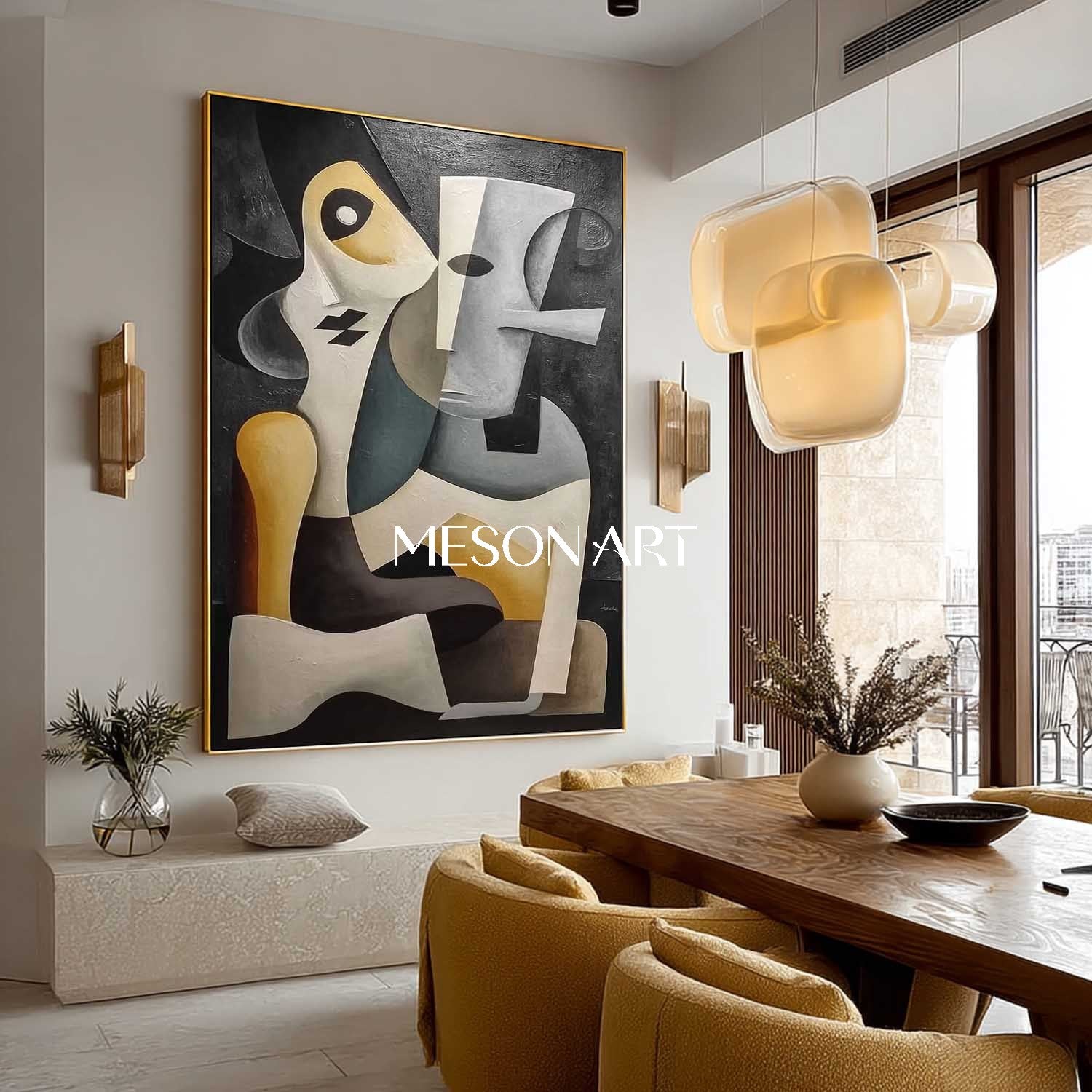 Surreal Abstract Painting Picasso Style Wall Decor Original Cubist Art