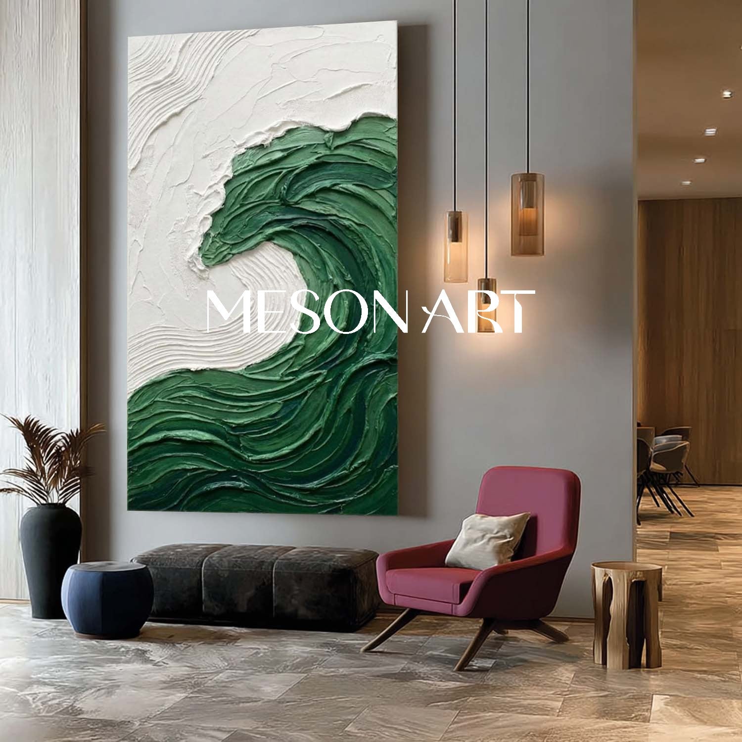 Large 3D Green Sea Entryway Wall Decoration Art Abstract Beach Texture Painting
