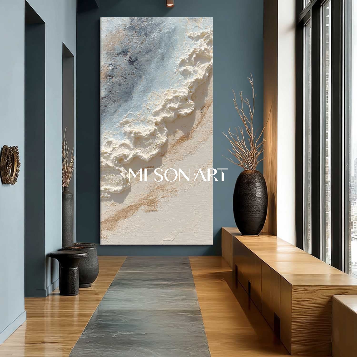 Home wall decoration ideas beige and light blue texture painting beige abstract canvas wall art