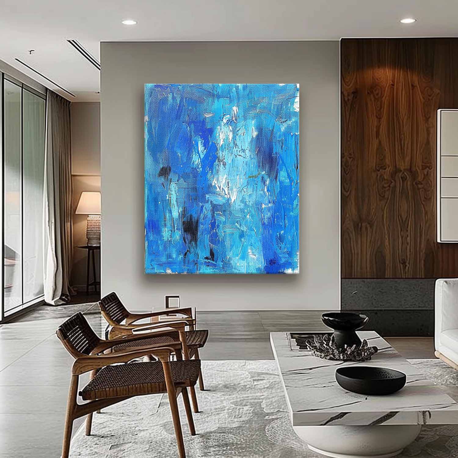 Large Blue Abstract Art Canvas for Sale Blue Textured Painting Blue Wall Decoration Hanging Painting
