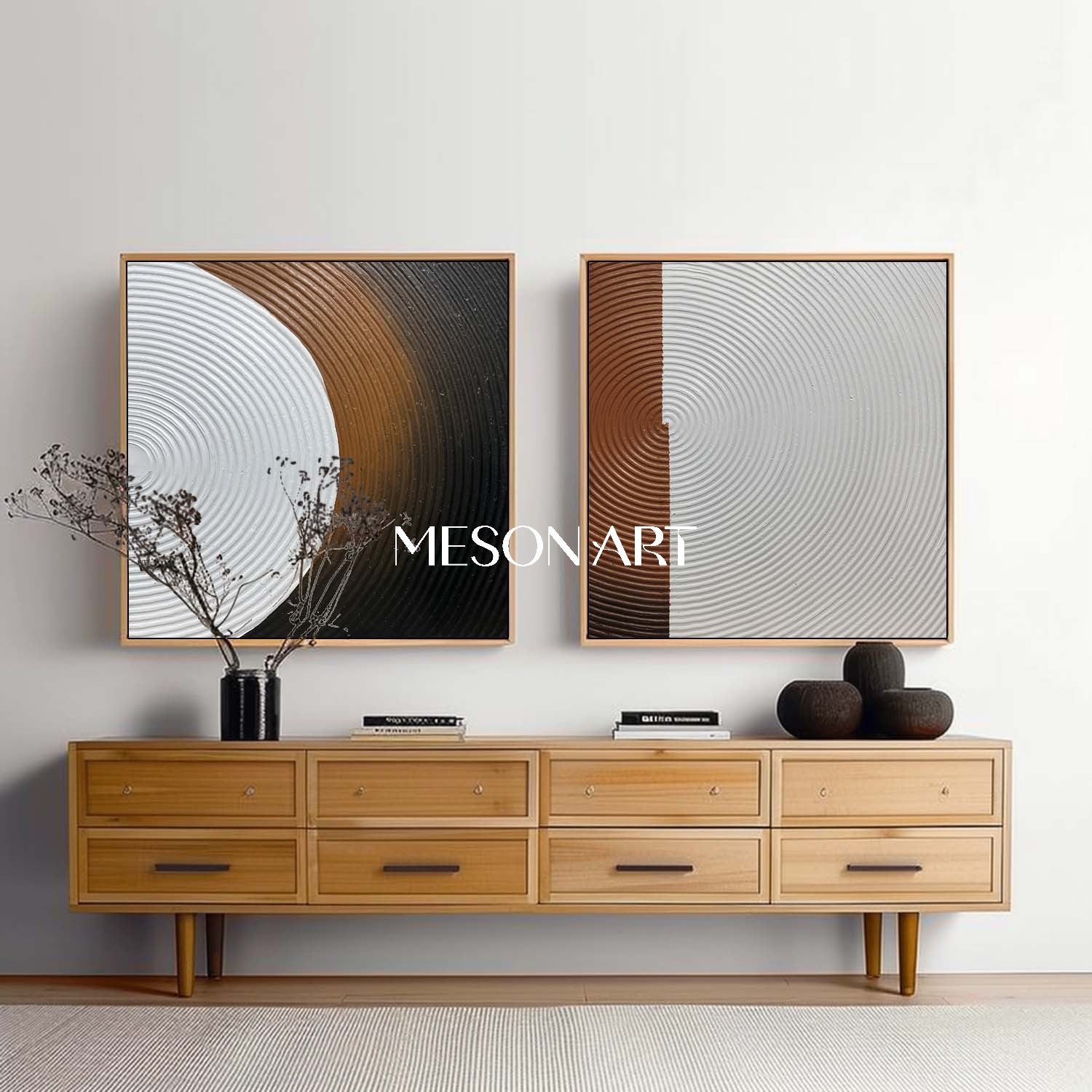 Modern Plaster Textured Abstract Wall Art Set of Two Minimalist Canvas
