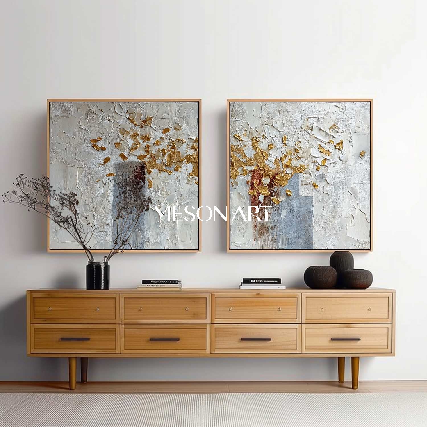 Buy Diptych Abstract Oil Painting Impasto Wall Art Entryway 24x20