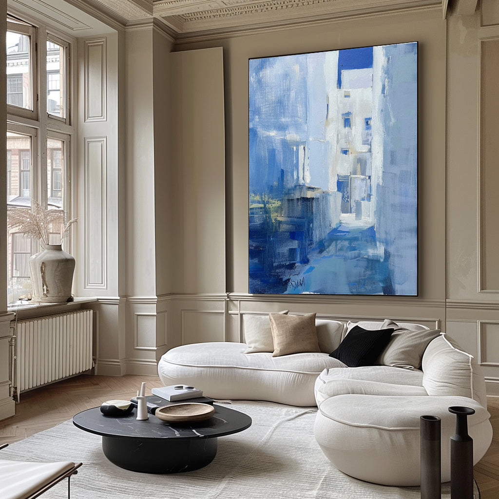 Large Blue Abstract Art Canvas for Sale Blue Abstract Township Canvas Wall Art Decoration