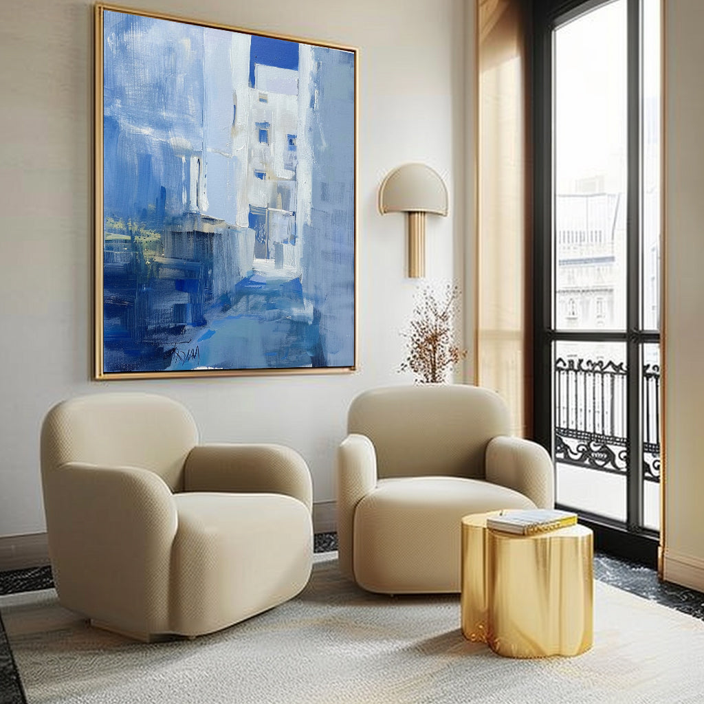 Large Blue Abstract Art Canvas for Sale Blue Abstract Township Canvas Wall Art Decoration