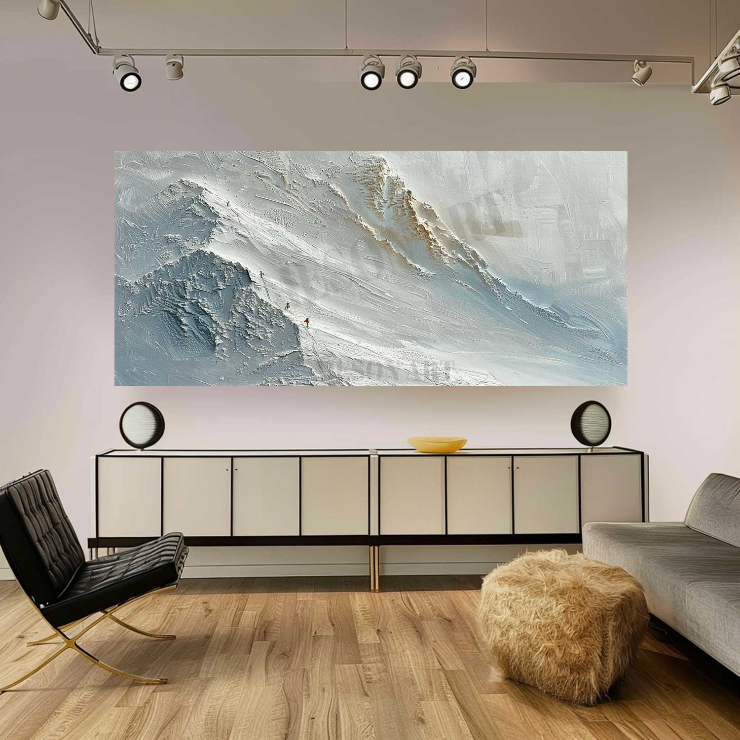 Large 3D White Snow Mountain Plaster Texture Painting Snow Mountain Climber Canvas Wall Art Climber Art