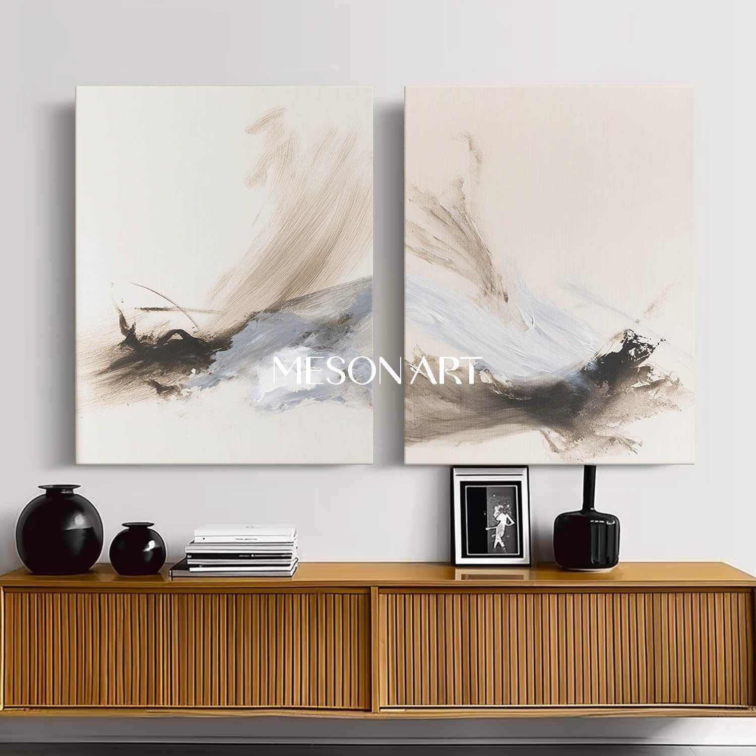 2 Piece Set for Sale Off-White Wall Art Decoration Ideas Chinese Ink Style Abstract Art