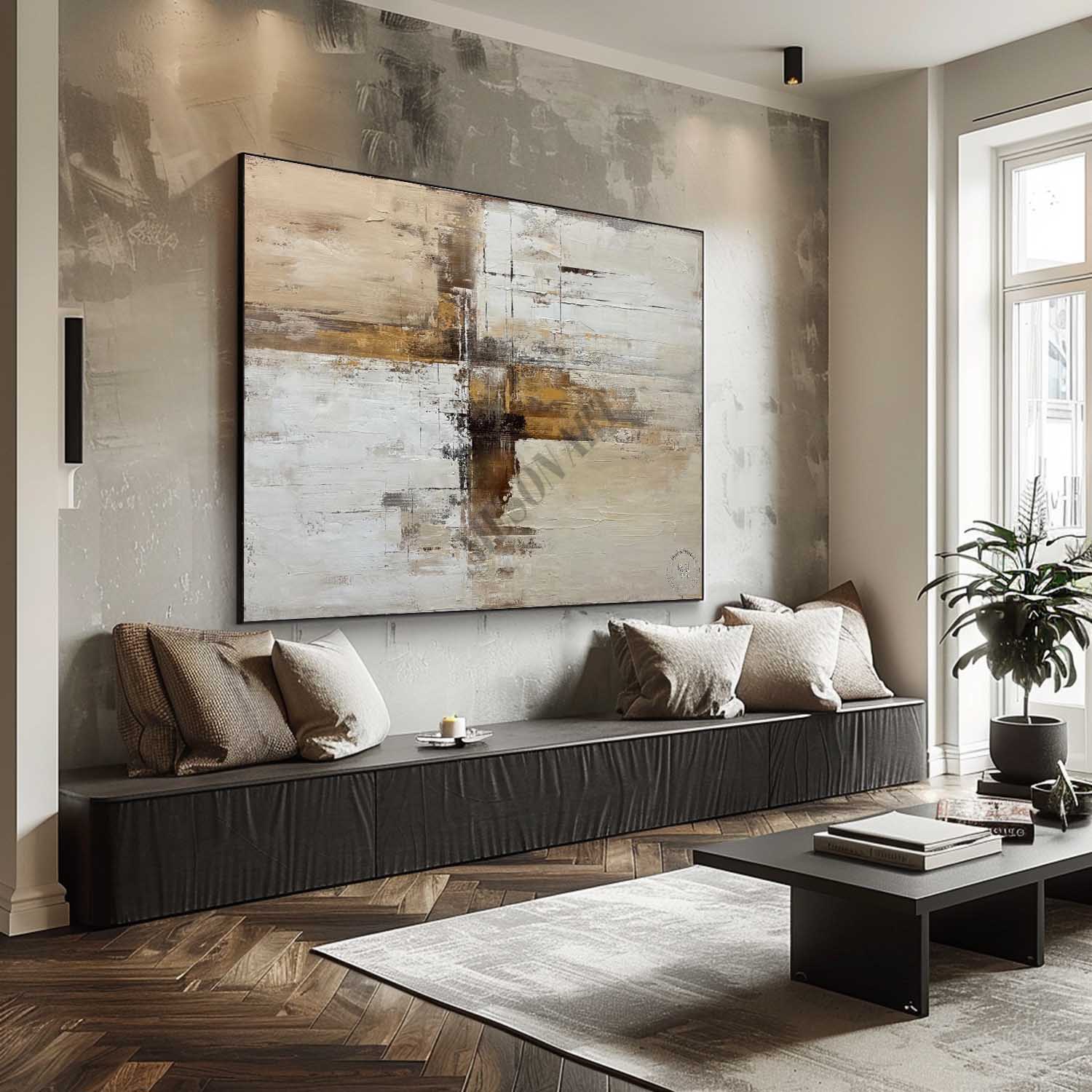 Large Beige and Brown Minimalist Abstract Art Canvas for Sale Wabi Sabi Wall Art Decor