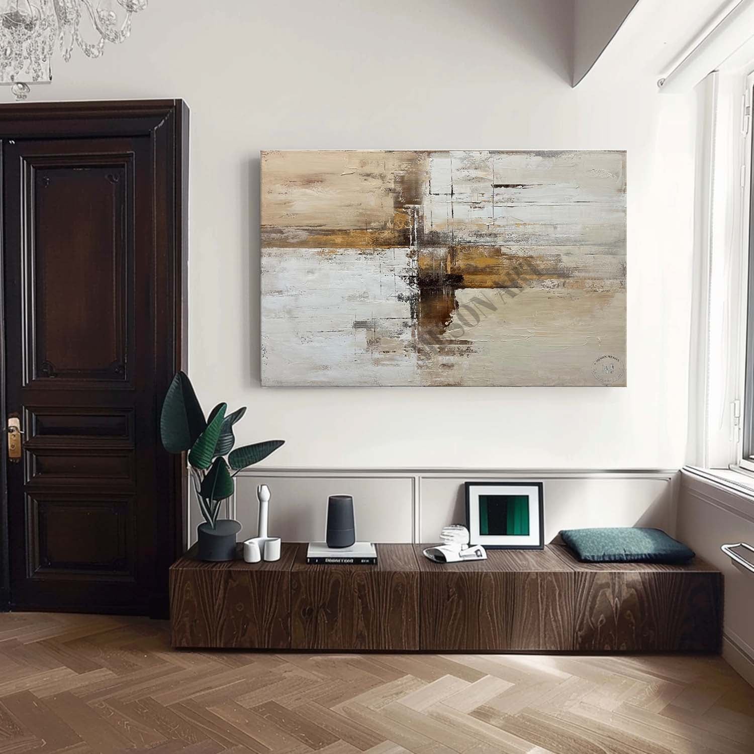 Large Beige and Brown Minimalist Abstract Art Canvas for Sale Wabi Sabi Wall Art Decor